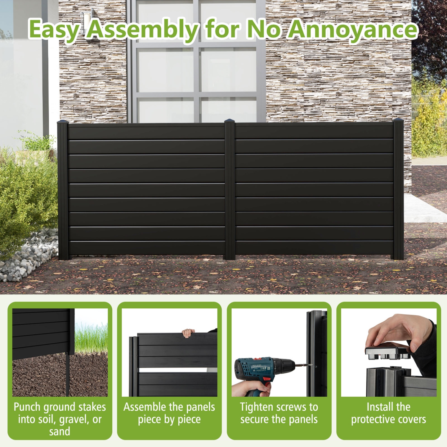 Costway 48"L x 37.5"H Air Conditioner Fence Screen Panel Kit with 3 Ground Stakes