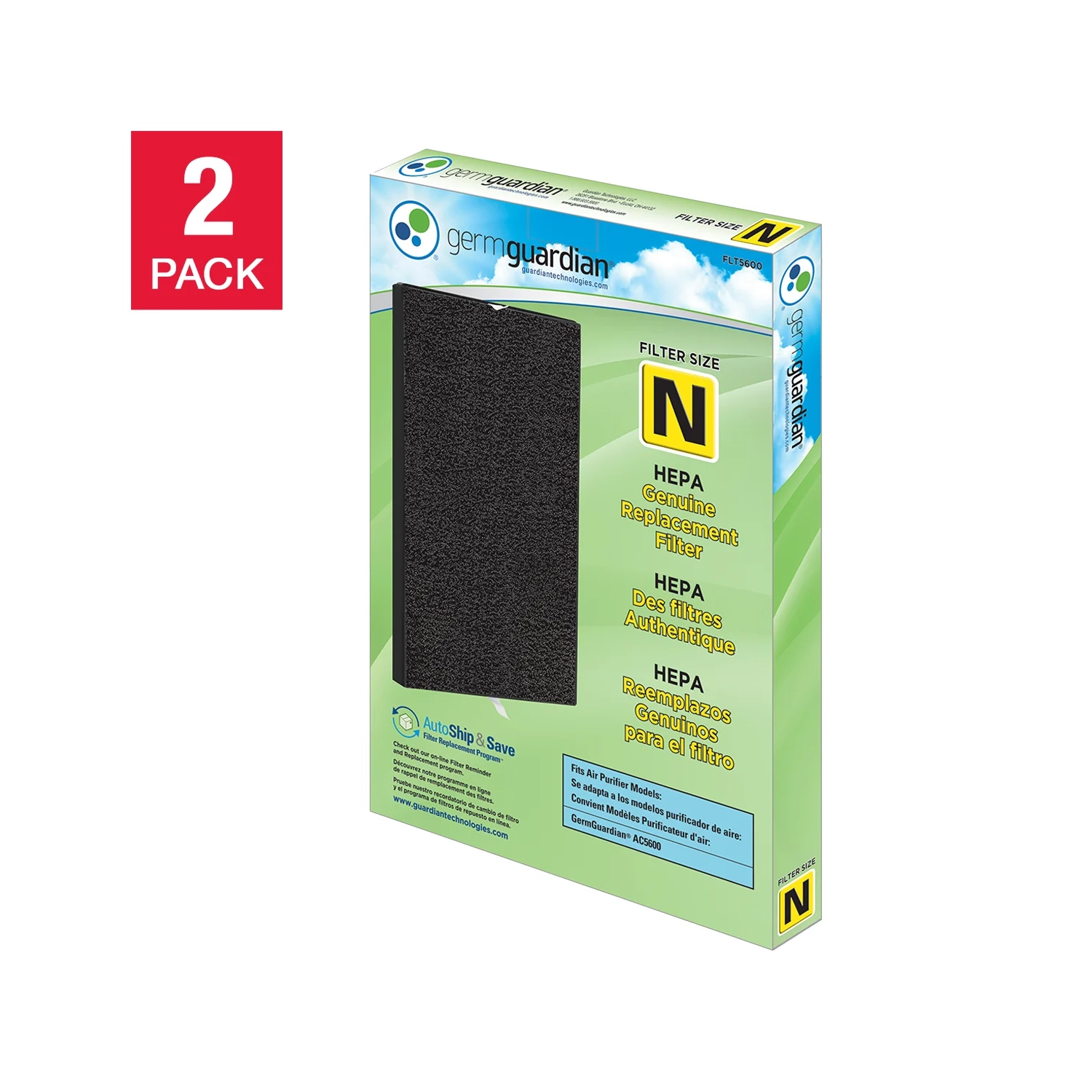 GermGuardian FLT5600 True HEPA Genuine Replacement Filter N, Pack of 2