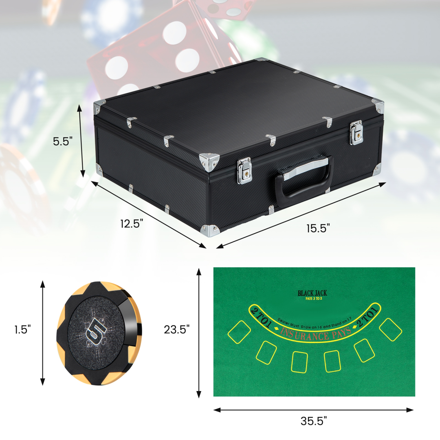 Costway 300 Pieces Casino Poker Chip Set 14 Gram Poker Chips with Automatic Card Shuffler