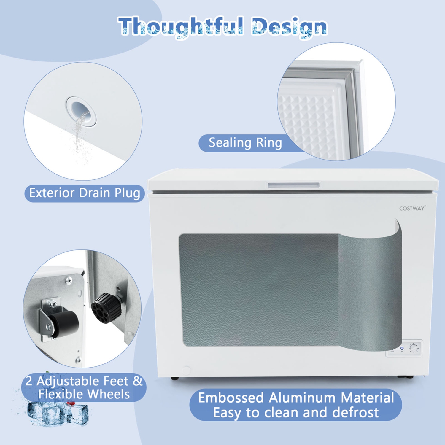 Costway 10 Cu. Ft. Chest Compact Freezer with 7-Level Temperature, Removable Basket White