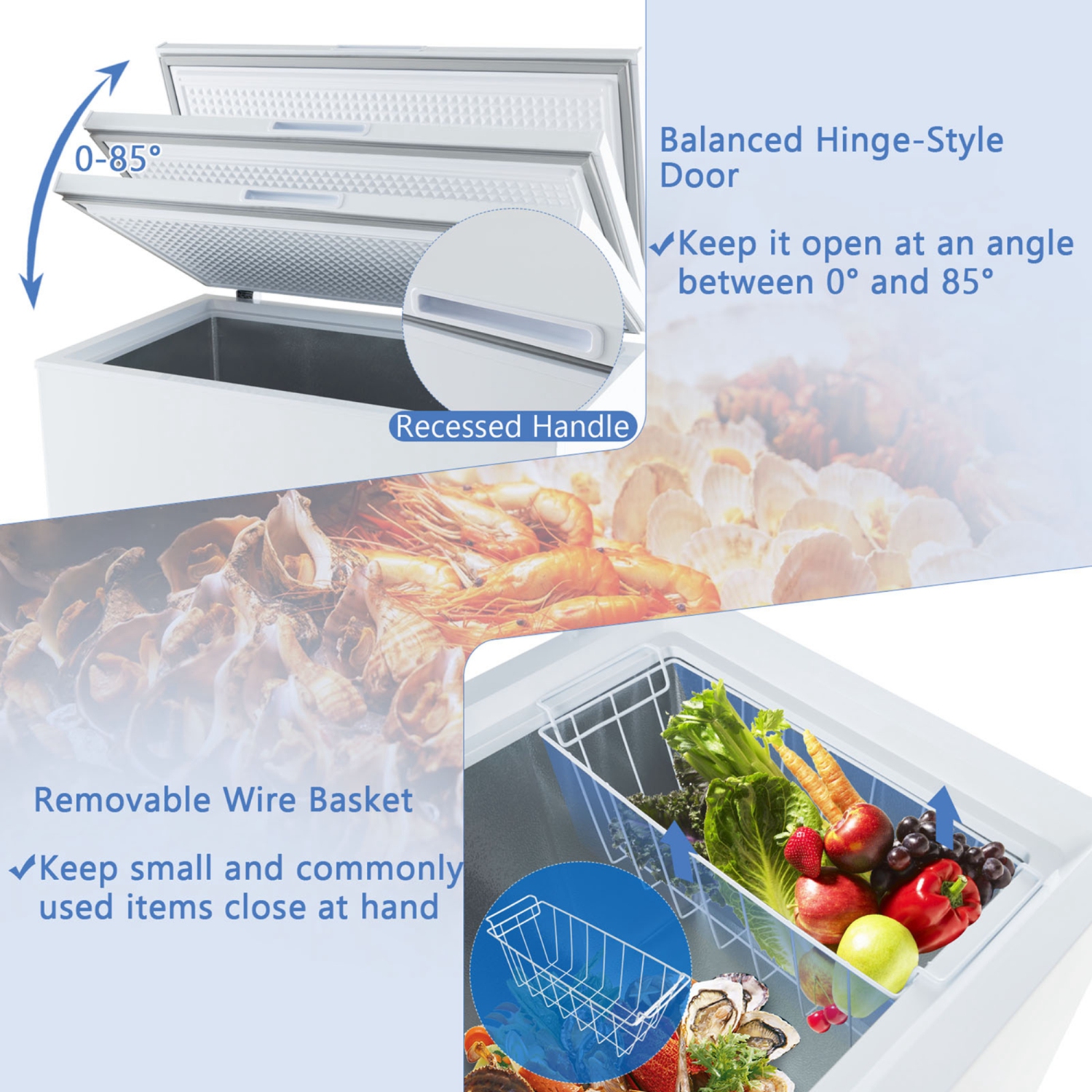 Costway 10 Cu. Ft. Chest Compact Freezer with 7-Level Temperature, Removable Basket White