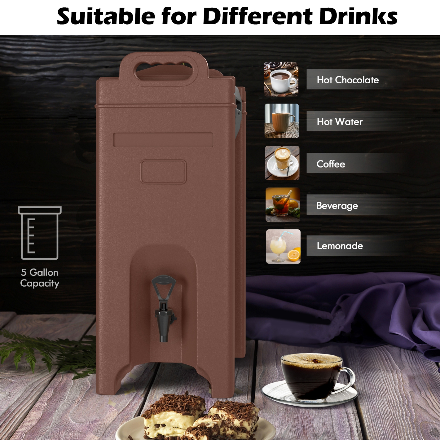 Costway 3 PCS Insulated Beverage Server/Dispenser 5 Gallon Hot & Cold Drinks with Handles Coffee