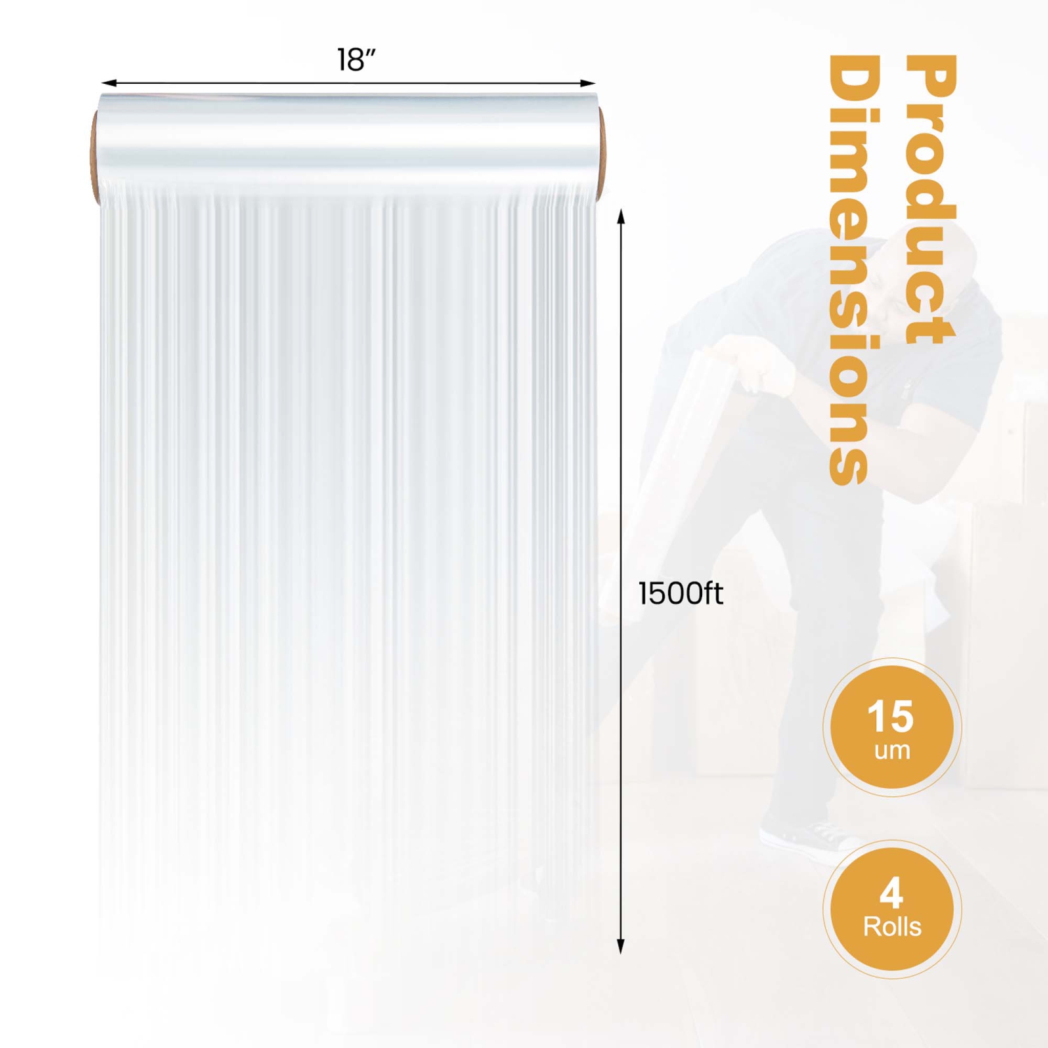 Costway 4 Rolls Stretch Film Heavy Duty Shrink Wrap 60 Gauge Clear Plastic Wrap Film