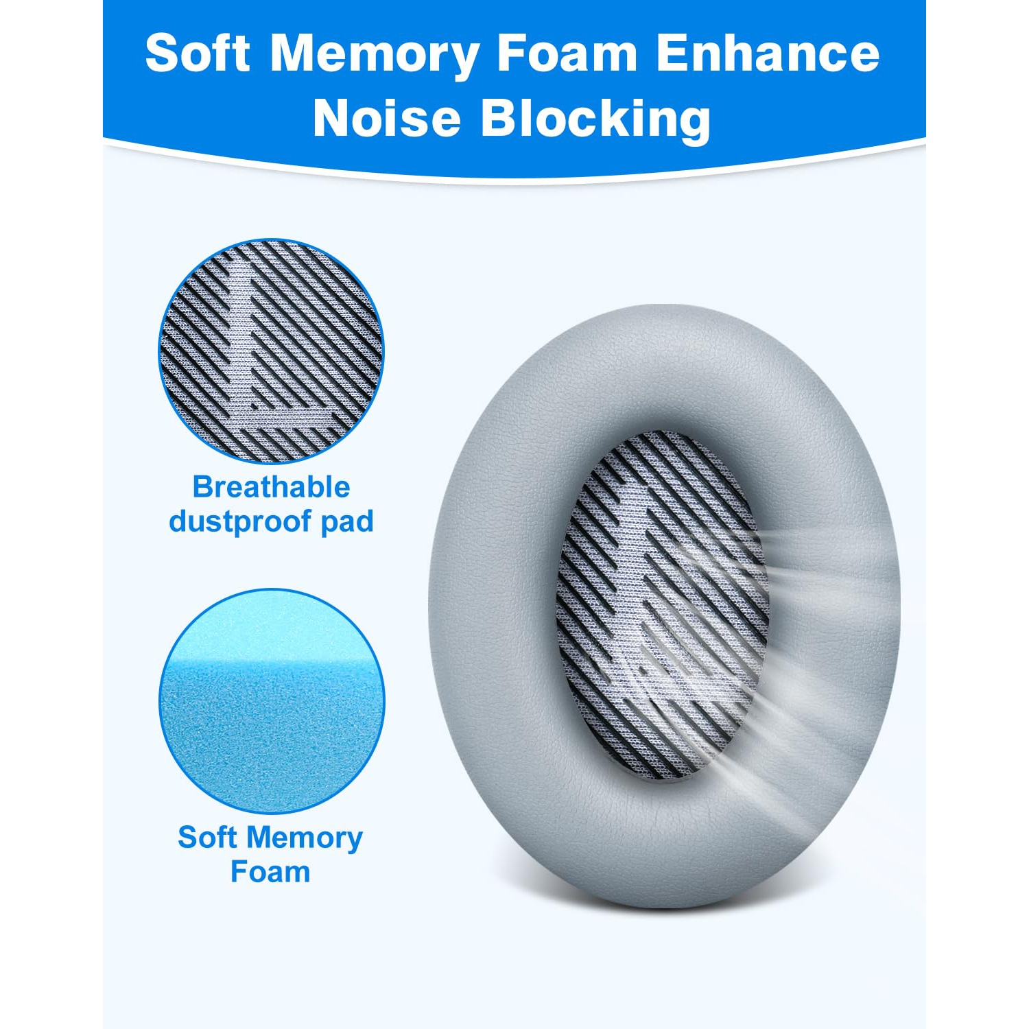 Ensemble de coussinets d'oreilles de remplacement en cuir protéiné Quiet Comfort 35 de Bose pour QC 35/25/15 QC2/AE2/AE2i/Ae2&nbsp;W/Sound Link/Sound