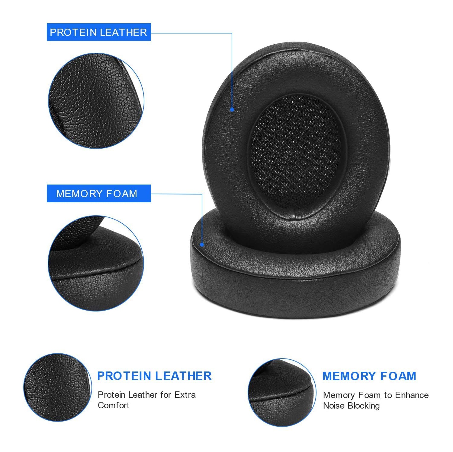 Oreillettes de rechange Studio pour Studio 3 de Beats et Studio 2 de Beats; oreillettes confortables en mousse à mémoire à isolation sonore de 2