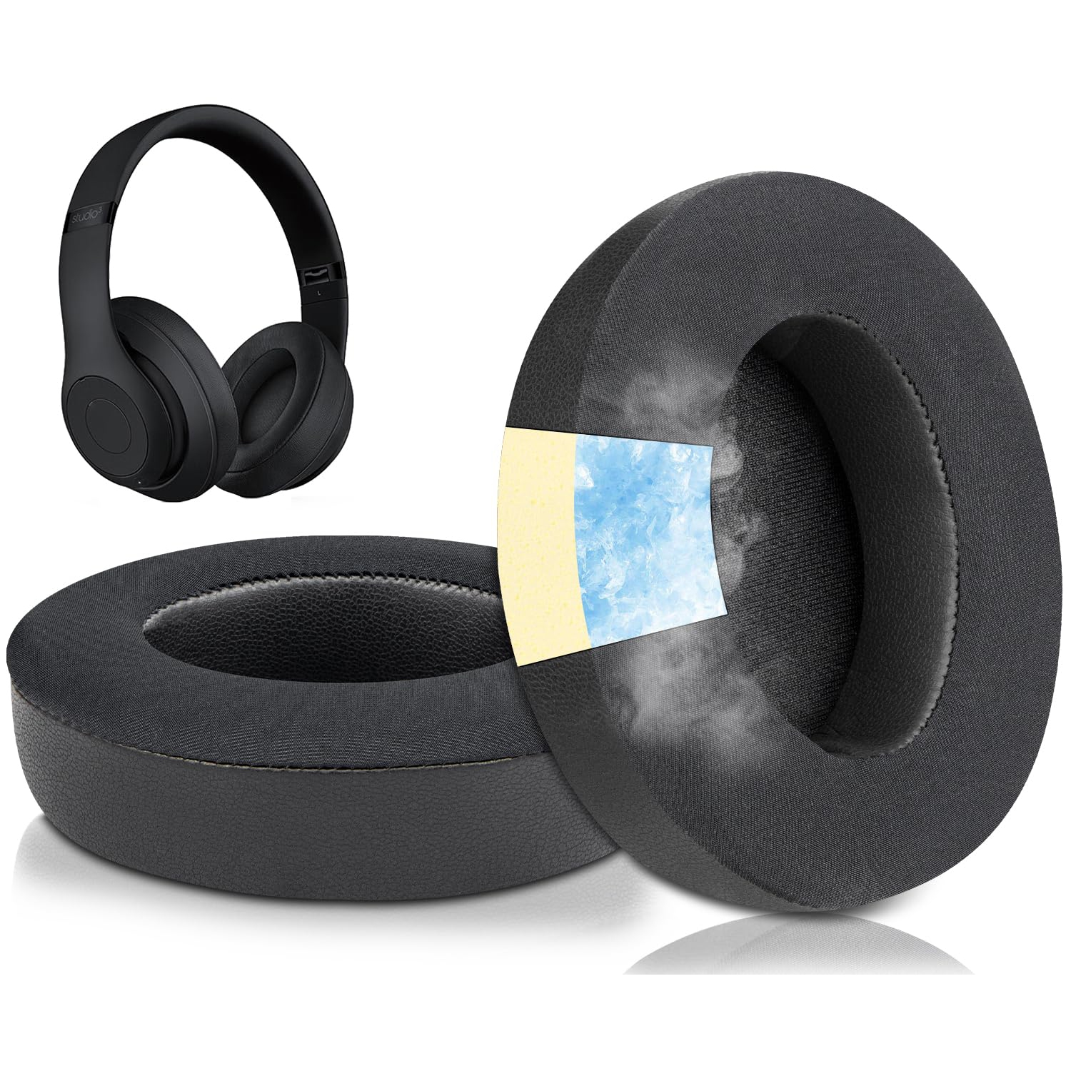 Cooling Gel Replacement Ear Pads Cushions for Beats Studio 2 & Studio 3 Wired & Wireless Headphones, Earpads with High-Density Noise Isolation Foam - Black