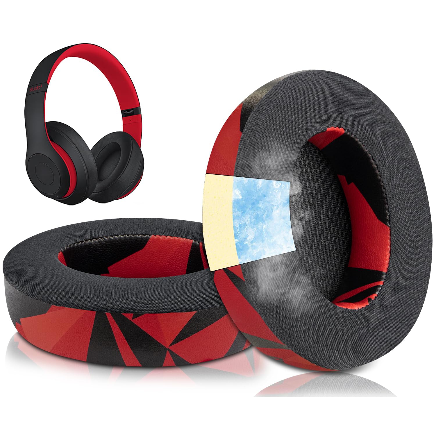 Cooling Gel Replacement Ear Pads Cushions for Beats Studio 2 & Studio 3 Wired & Wireless Headphones, Earpads with High-Density Noise Isolation Foam - Red Storm