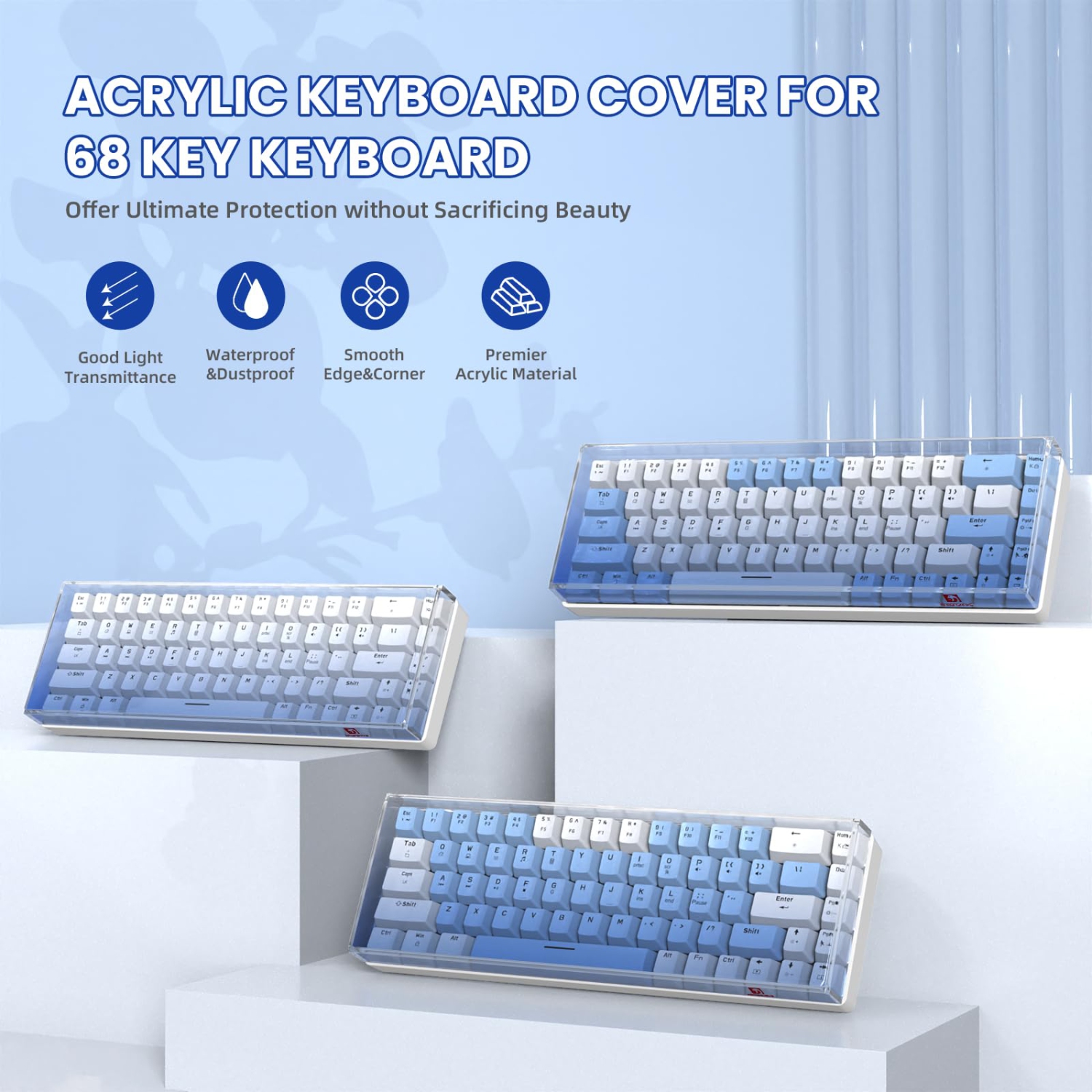 Couvercle de clavier transparent acrylique avec boîtier de protection anti-chat étanche et hermétique à la poussière pour 65% Layout 61Key 64Key