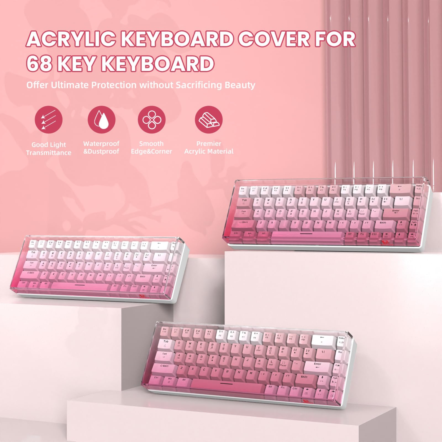 Couvercle de clavier transparent acrylique avec boîtier de protection anti-chat étanche et hermétique à la poussière pour 65% Layout 61Key 64Key