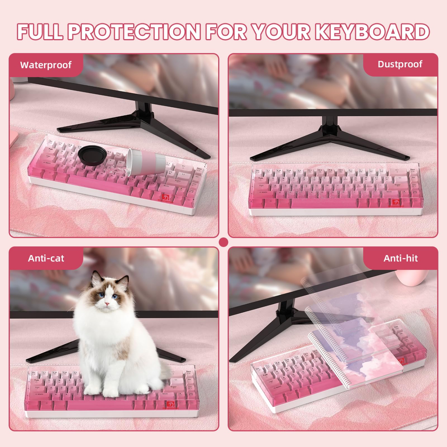 Couvercle de clavier transparent acrylique avec boîtier de protection anti-chat étanche et hermétique à la poussière pour 65% Layout 61Key 64Key