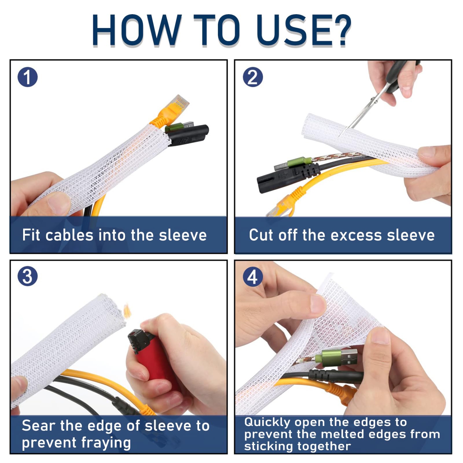 Cable Sleeve 10ft - 1/2'' Diameter Expandable, Cable Organizer for USB Cable Power Cord - Wire Protector Split Cable Wrap Cover, Cord Management for