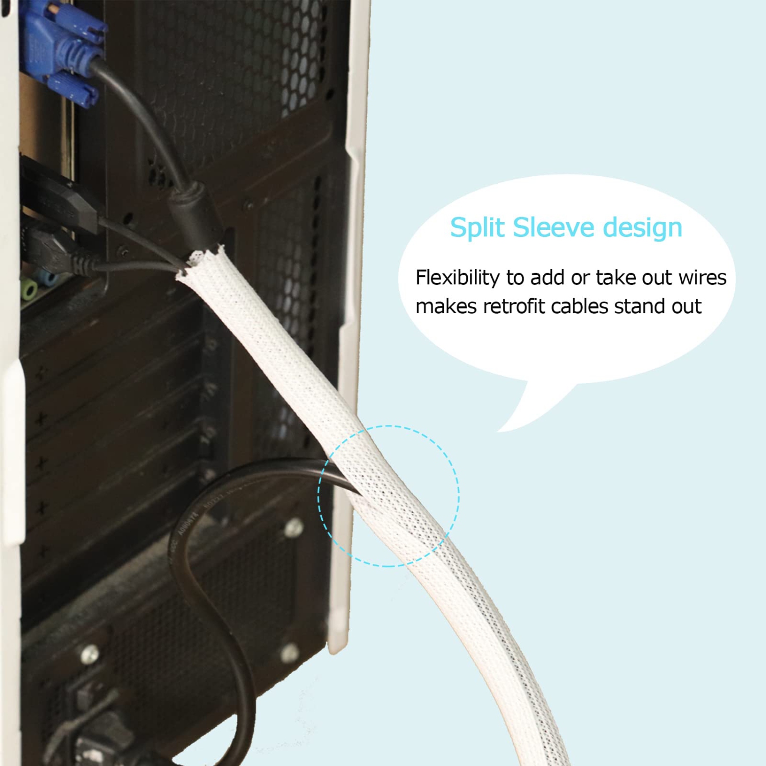 Cable Sleeve White 20ft - 4/5 inch Wire Hider Split Cover Cable Management Sleeves