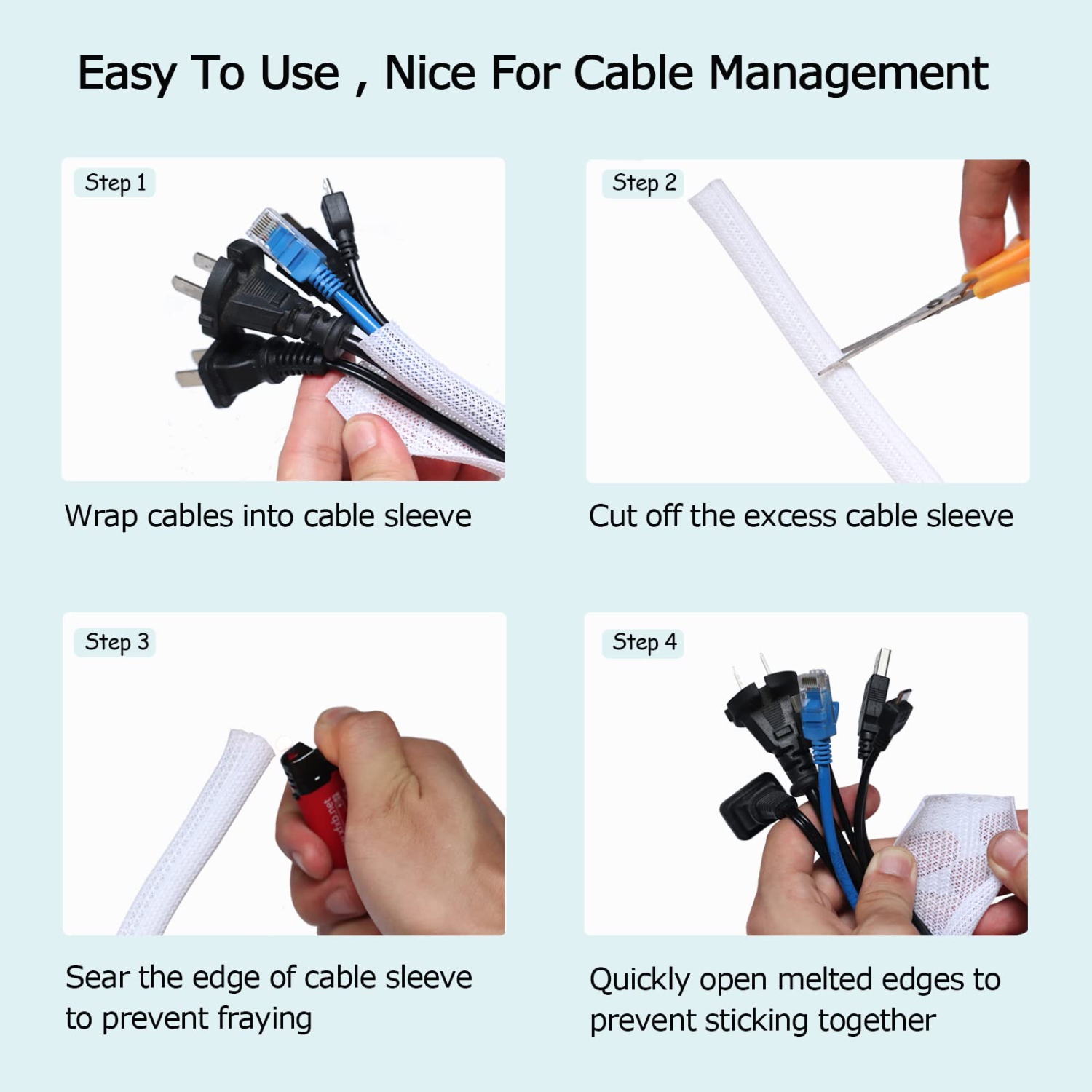 Cable Sleeve White 20ft - 4/5 inch Wire Hider Split Cover Cable Management Sleeves