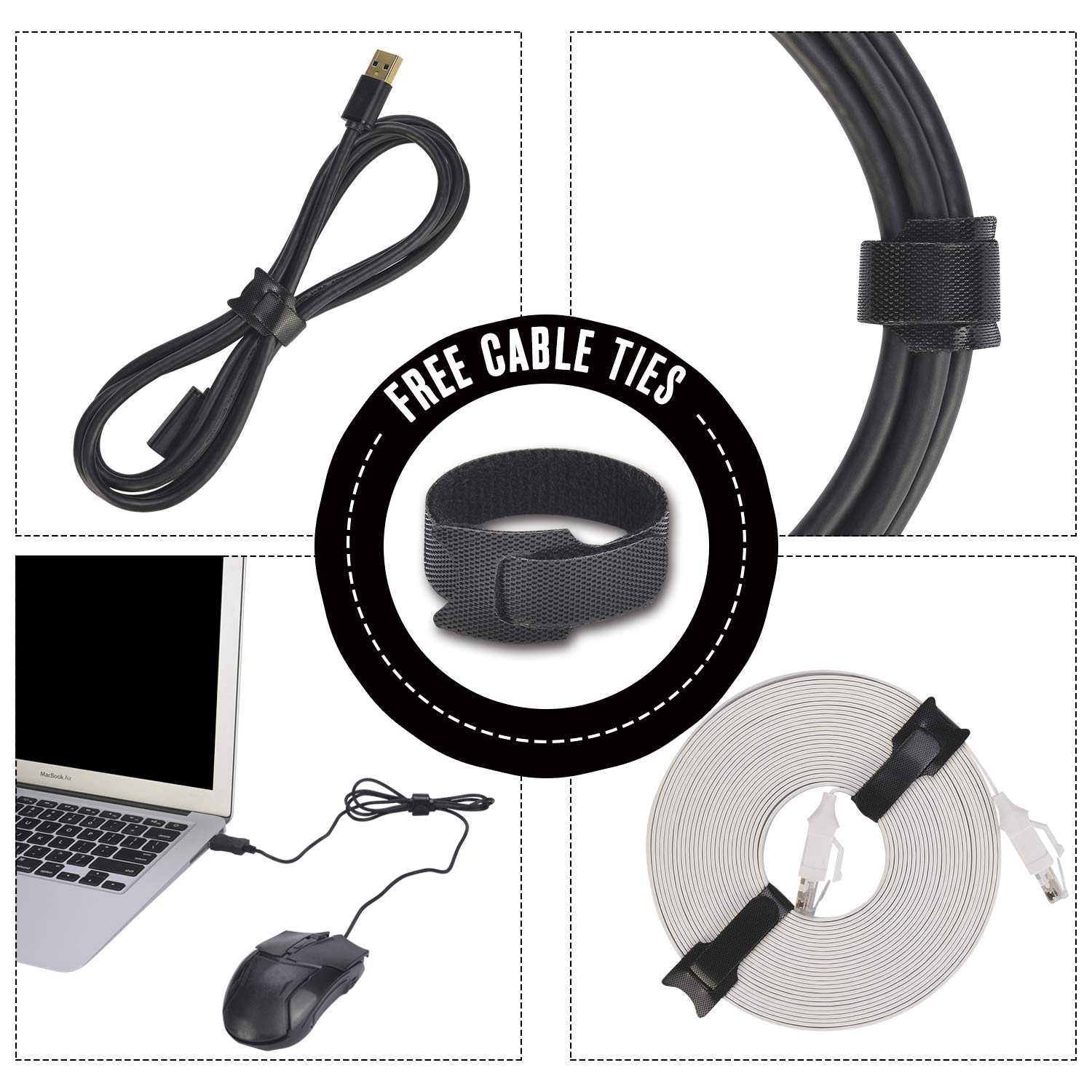 Cable Management Sleeves Neoprene Cord Organizer for TV USB PC Computer Network Wires (120 inches) DIY by Yourself, Adjustable Black Reversible Wire