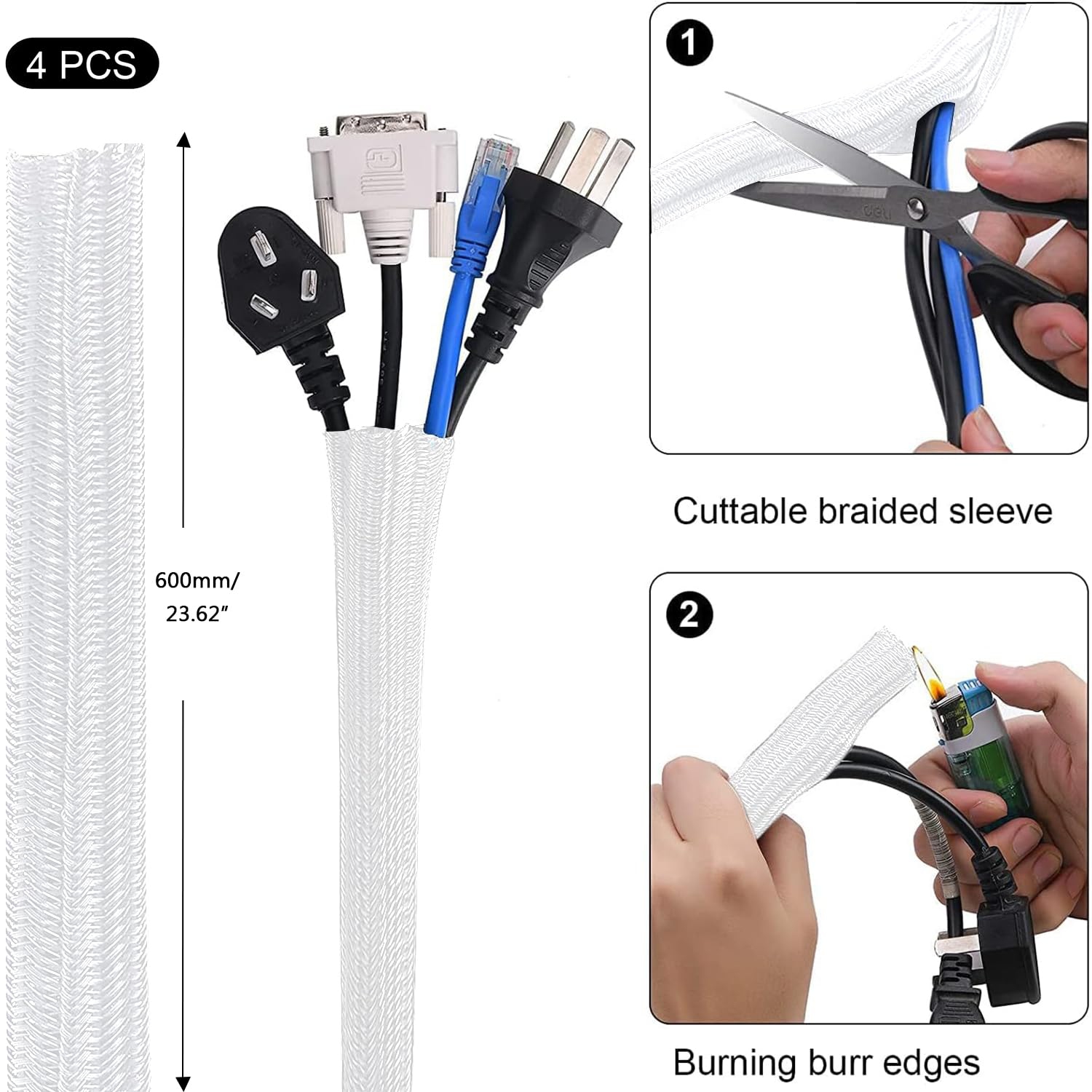 200PCS Cable Management Kit,4 Cable Sleeves,37 Cable Clips,7 Cable Holders,10 Zip Tie Mounts,20 Cable Clip Nails,100 Cable Fastening Ties,20+2 Roll