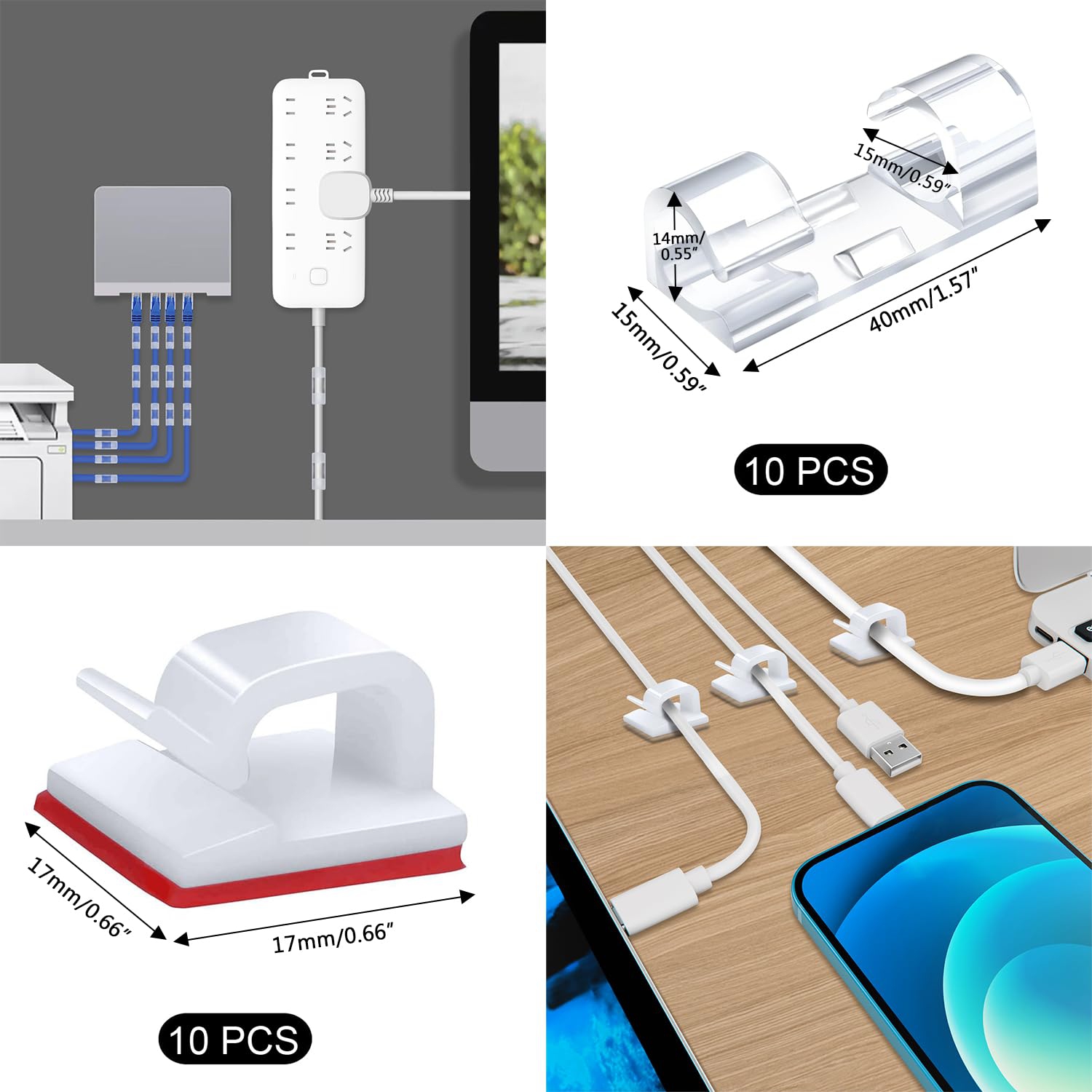 200PCS Cable Management Kit,4 Cable Sleeves,37 Cable Clips,7 Cable Holders,10 Zip Tie Mounts,20 Cable Clip Nails,100 Cable Fastening Ties,20+2 Roll