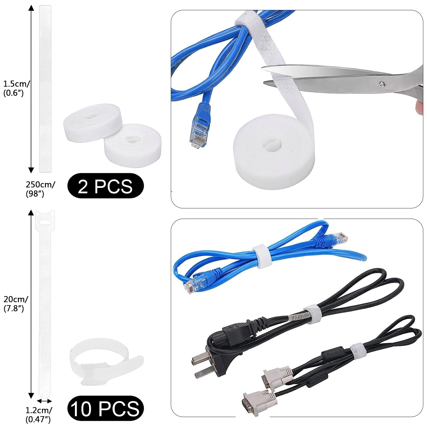 200PCS Cable Management Kit,4 Cable Sleeves,37 Cable Clips,7 Cable Holders,10 Zip Tie Mounts,20 Cable Clip Nails,100 Cable Fastening Ties,20+2 Roll