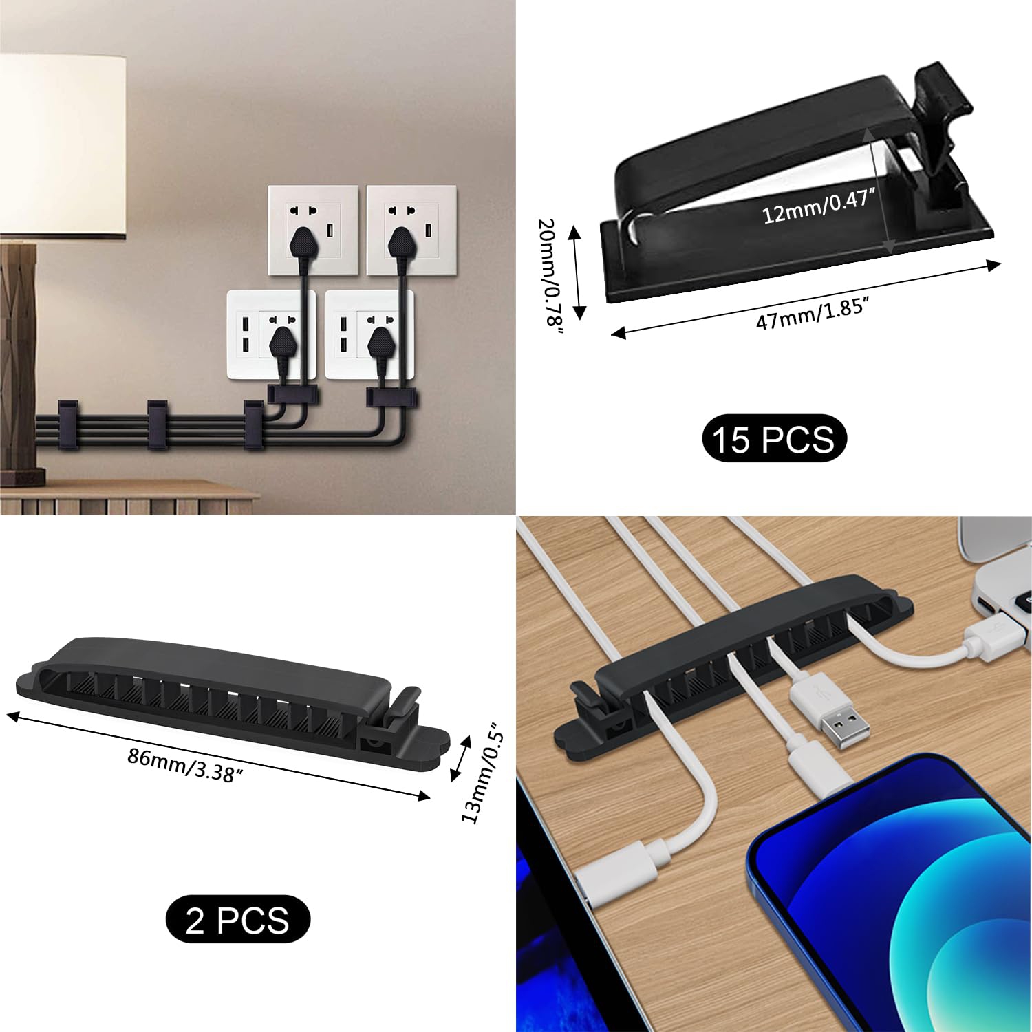 200PCS Cable Management Kit,4 Cable Sleeves,37 Cable Clips,7 Cable Holders,10 Zip Tie Mounts,20 Cable Clip Nails,100 Cable Fastening Ties,20+2 Roll