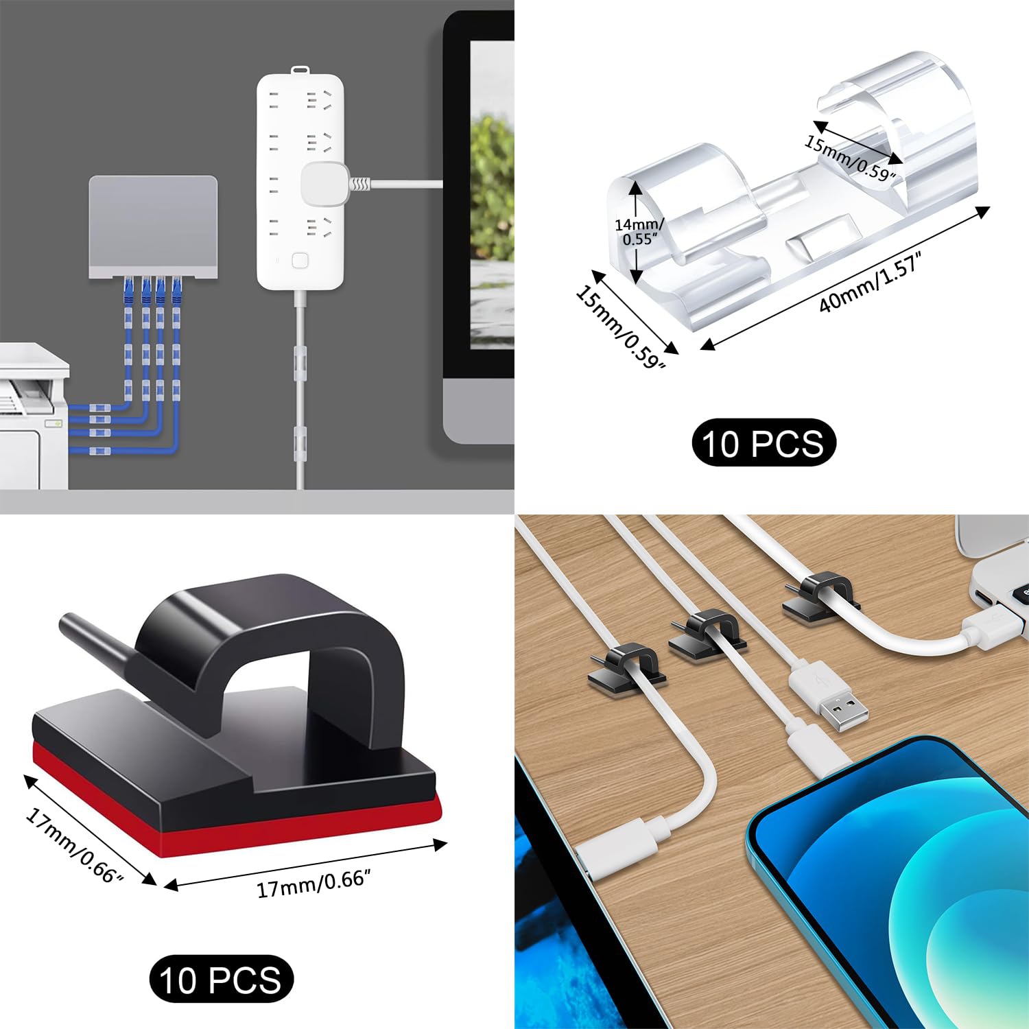 200PCS Cable Management Kit,4 Cable Sleeves,37 Cable Clips,7 Cable Holders,10 Zip Tie Mounts,20 Cable Clip Nails,100 Cable Fastening Ties,20+2 Roll