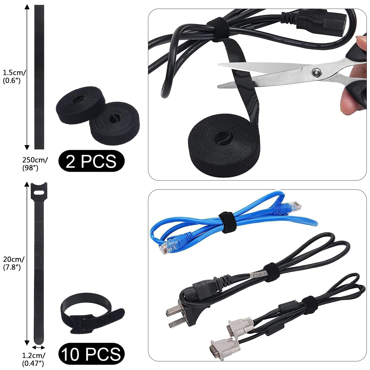 200PCS Cable Management Kit,4 Cable Sleeves,37 Cable Clips,7 Cable Holders,10 Zip Tie Mounts,20 Cable Clip Nails,100 Cable Fastening Ties,20+2 Roll