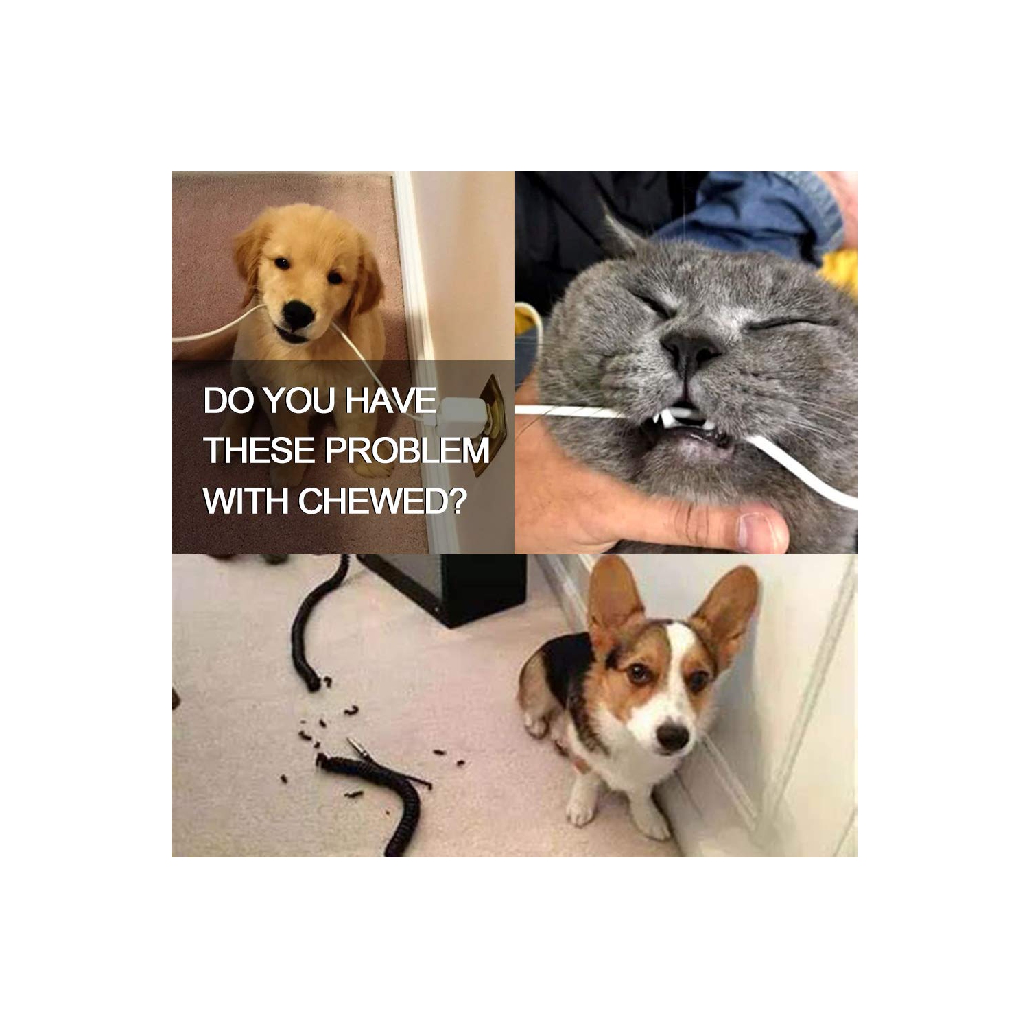 Dog and Cat Cord Protector, 10 ft/ 2mm Thick Pet Wire Flexible Cable Sleeve, for USB Charger Cable Power Cord Audio Video Cable, Unscented, Odorless