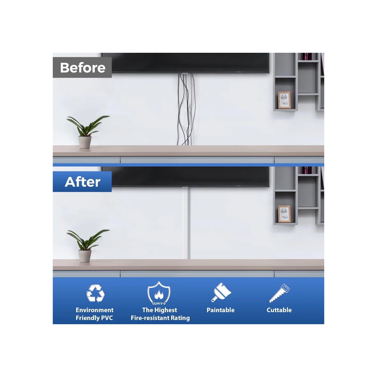 Cache-câble pour téléviseur mural, cache-cernes 31,5 po, cache-câble pour téléviseur mural, cache-câble mural à peindre, trousse de chemin de