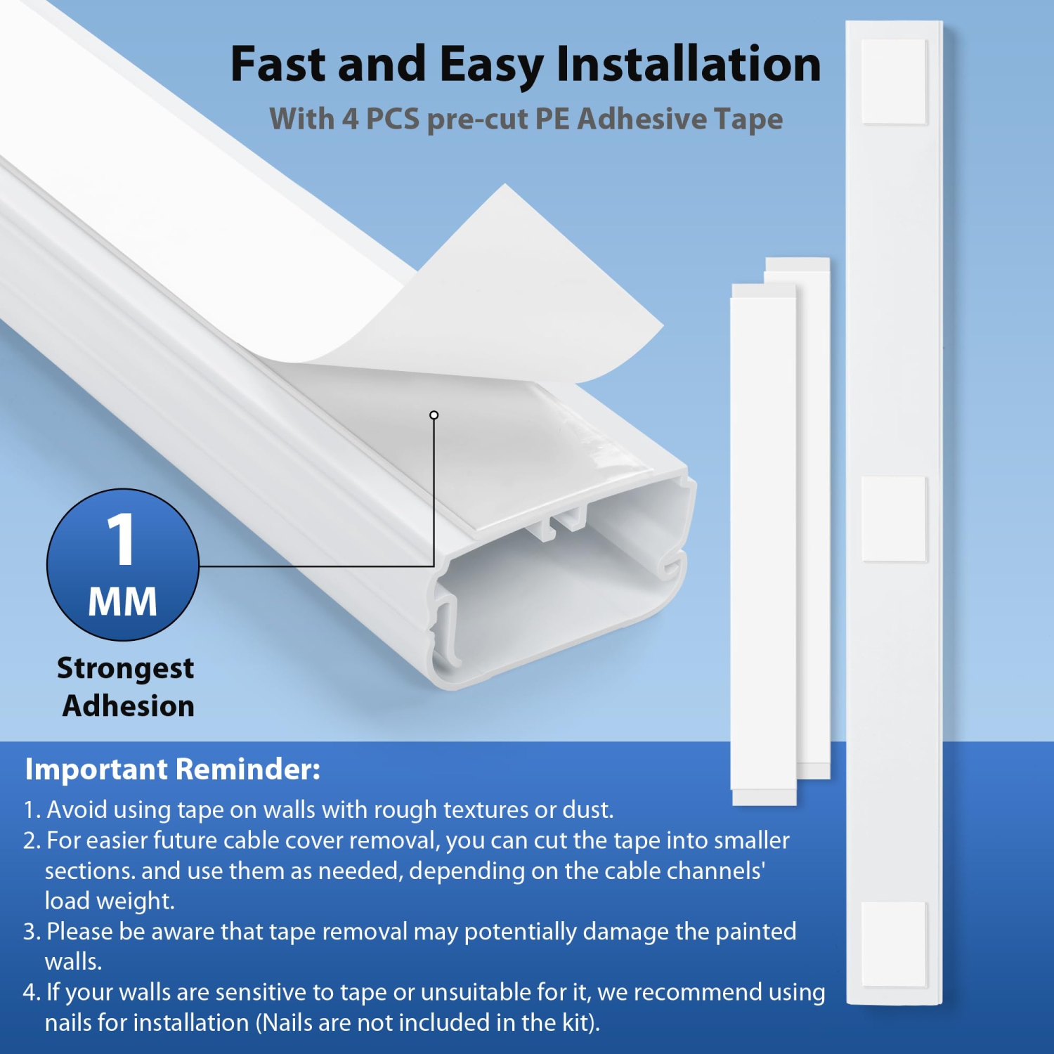 Cache-câble pour téléviseur mural, cache-cernes 31,5 po, cache-câble pour téléviseur mural, cache-câble mural à peindre, trousse de chemin de