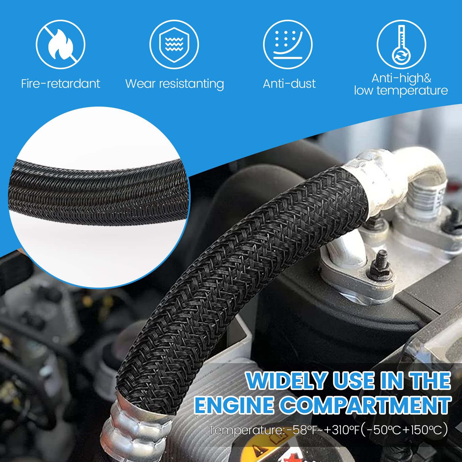 Black Cable Tidy Sleeve 16ft-1/2 inch, Cable Organizer for Desk, Computer Wire Protector Cable Wrap Cover, Cord Management with 10 PCS Reusable Cable