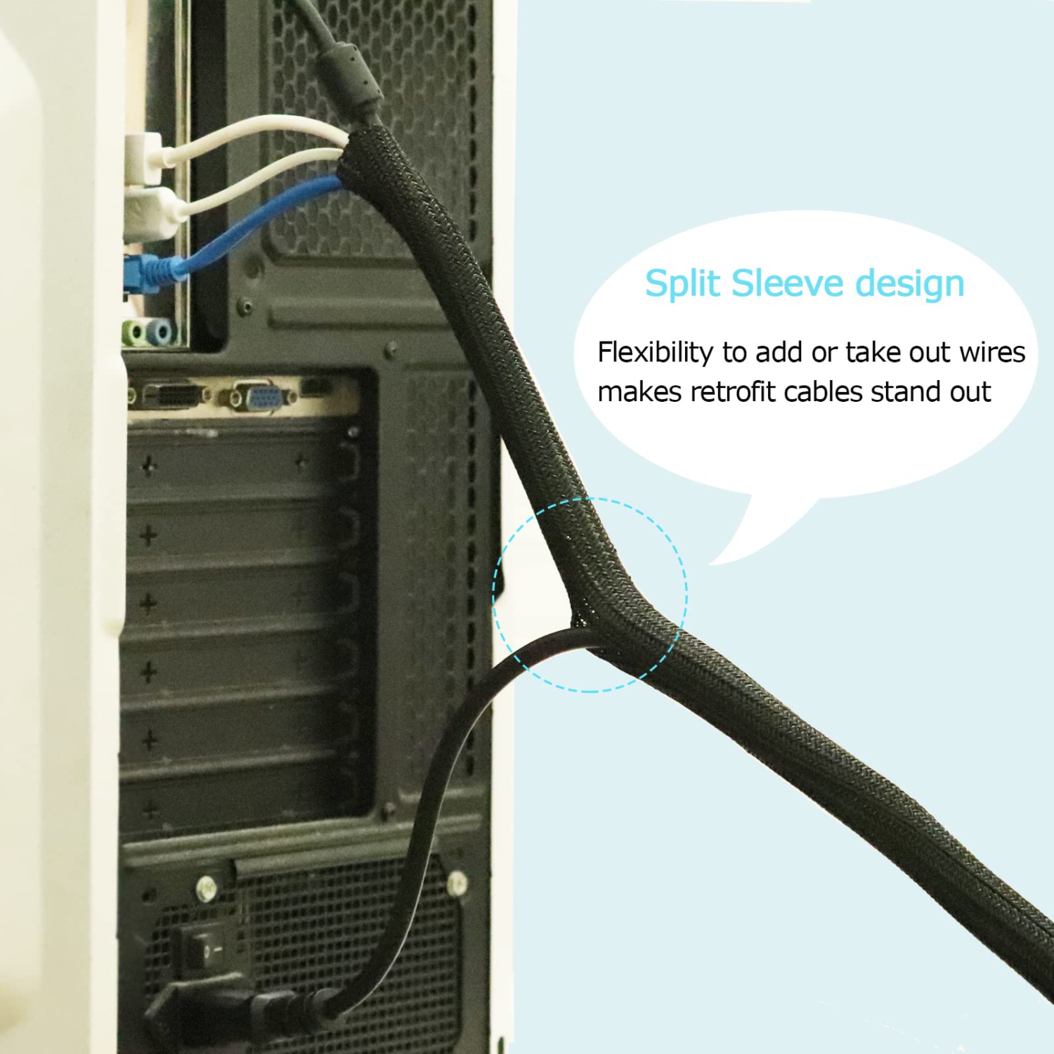 20 pi – Manchon de gestion des câbles 4/5 po, noir, protecteur de cordon, gaine d’enroulement de câble à tube divisé