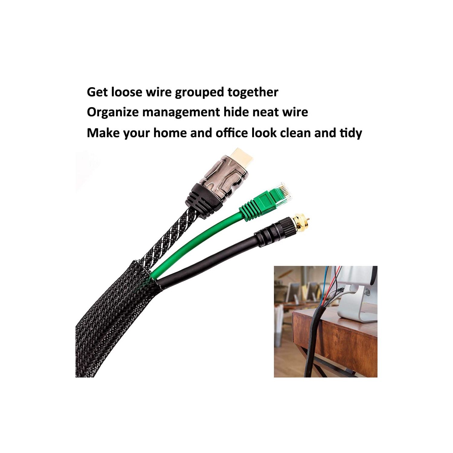Expandable Braided Sleeving Wire Black Braided Sleeving Cable Tidy Sleeve Loom Tubing Cable Sleeve Flexible Insulated Protection 6mm Diameter Length