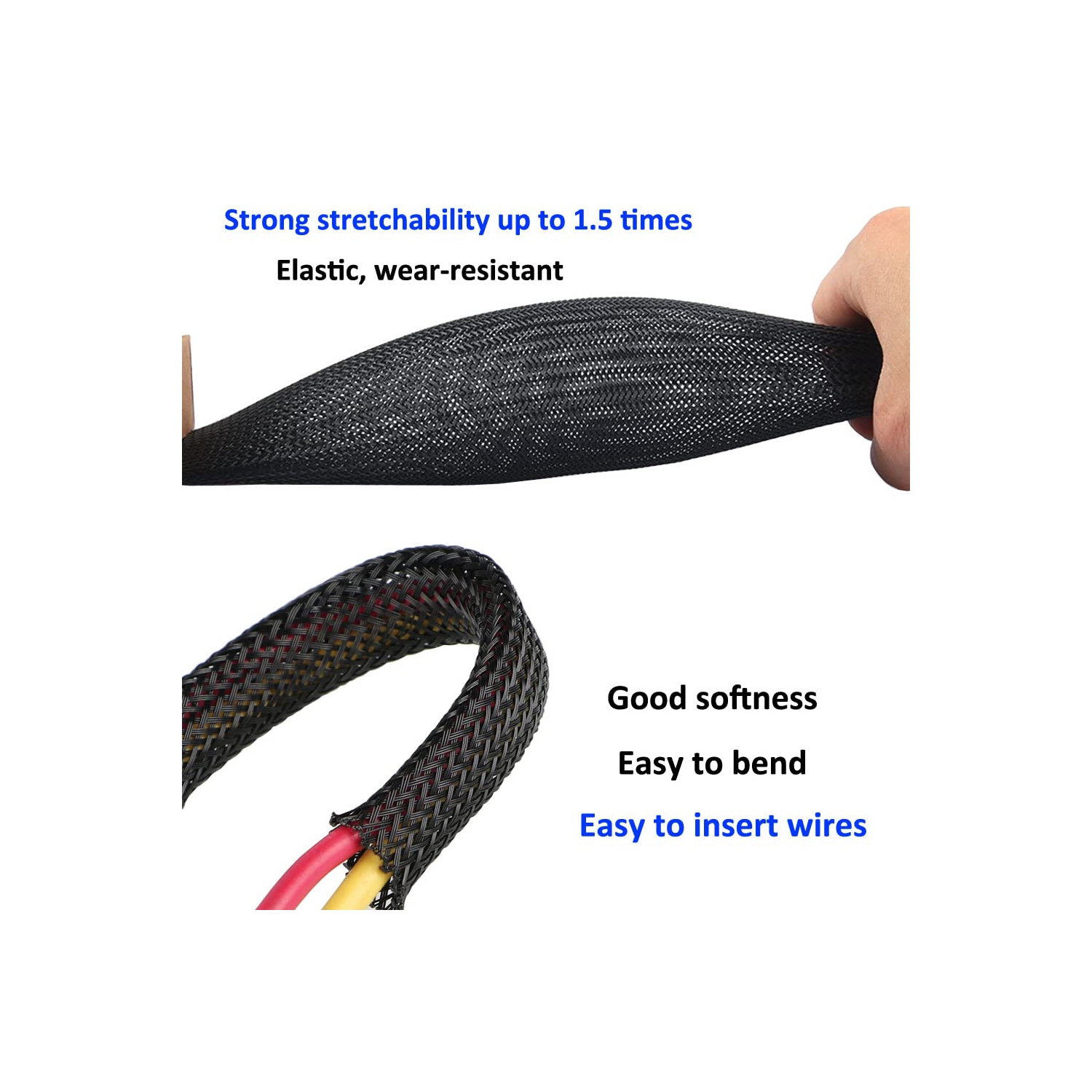 Expandable Braided Sleeving Wire Black Braided Sleeving Cable Tidy Sleeve Loom Tubing Cable Sleeve Flexible Insulated Protection 6mm Diameter Length