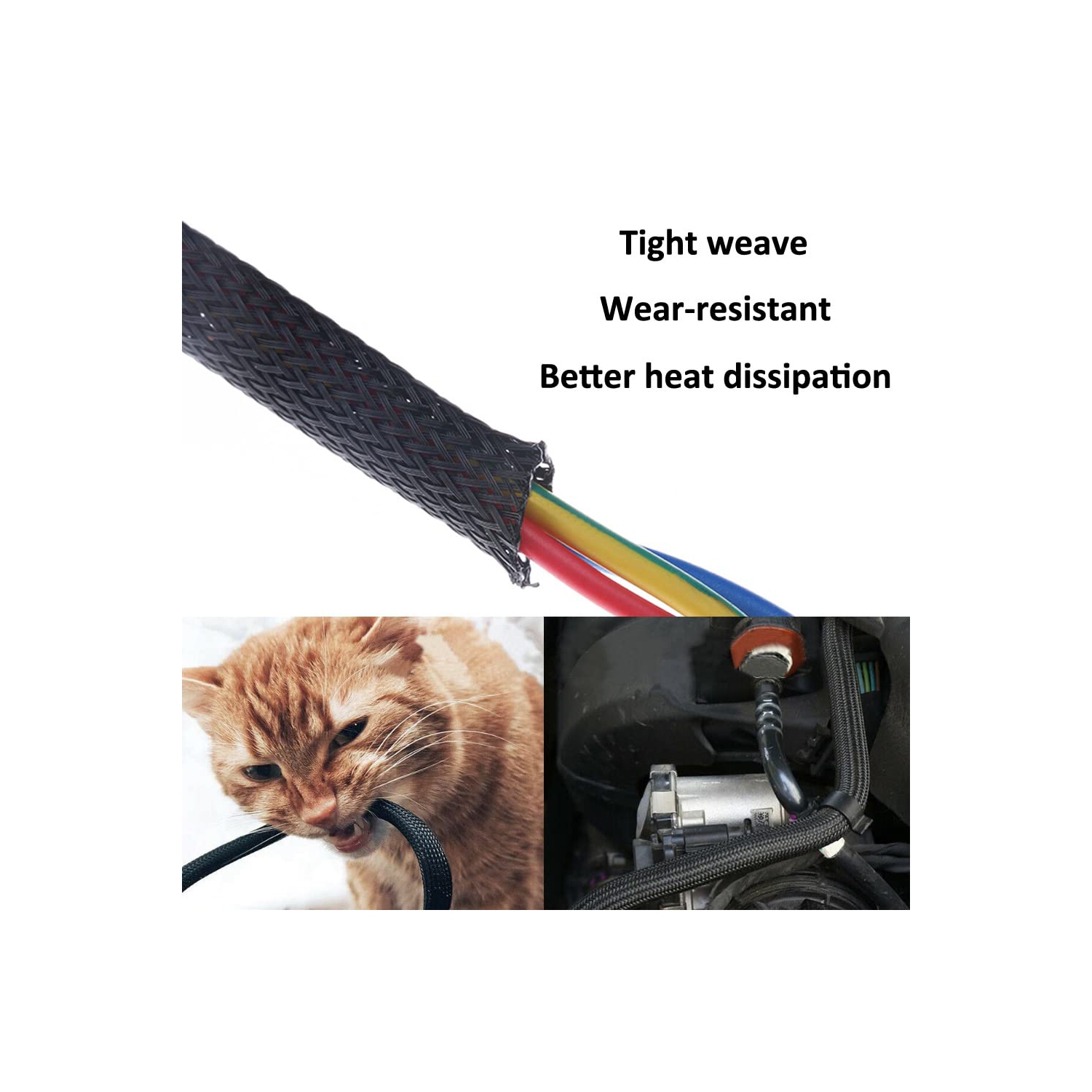 Expandable Braided Sleeving Wire Black Braided Sleeving Cable Tidy Sleeve Loom Tubing Cable Sleeve Flexible Insulated Protection 6mm Diameter Length