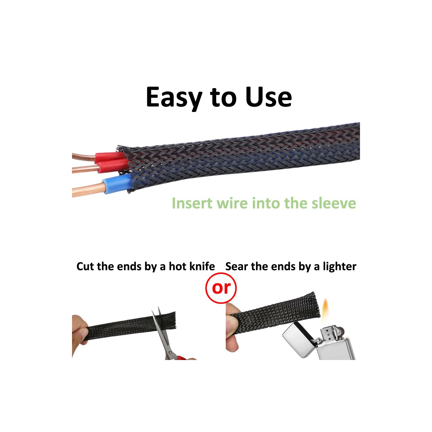 Expandable Braided Sleeving Wire Black Braided Sleeving Cable Tidy Sleeve Loom Tubing Cable Sleeve Flexible Insulated Protection 6mm Diameter Length