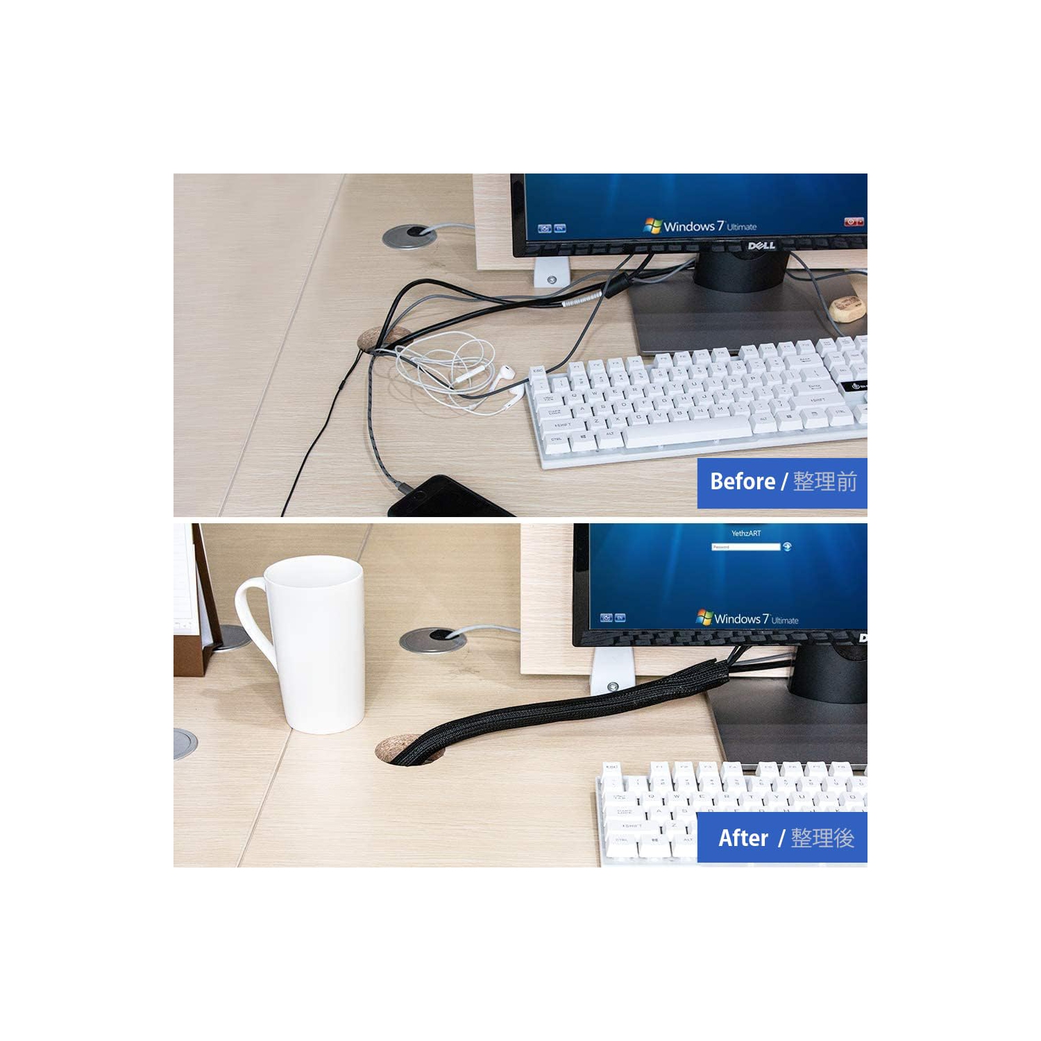 Gaine de câble 10&nbsp;pi - Organisation des câbles 1/2&nbsp;po gaine tressée et auto-enveloppante pour câble USB Cordon d'alimentation Câble