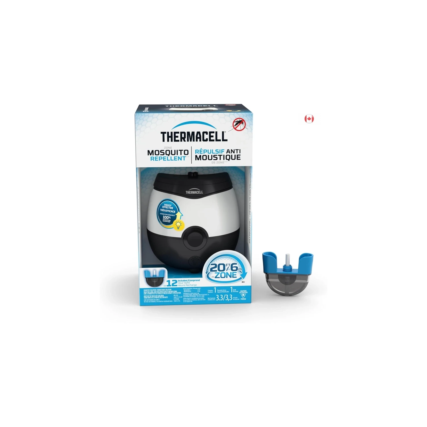 Écran de terrasse rechargeable ThermaCELL série E : Protection contre les moustiques de 20 pi, recharge de 12 heures, sans vaporisateur ou parfum