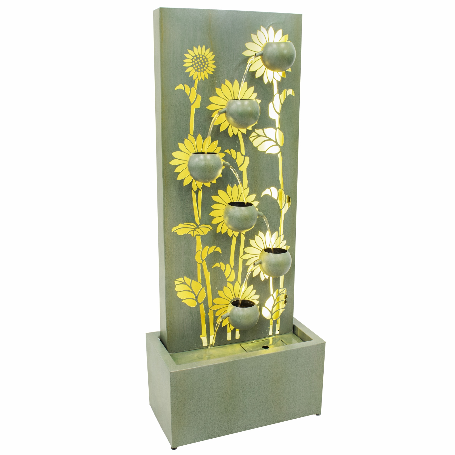 Sunnydaze Sunflower Fields Steel Outdoor Water Fountain with LEDs - 48.5"