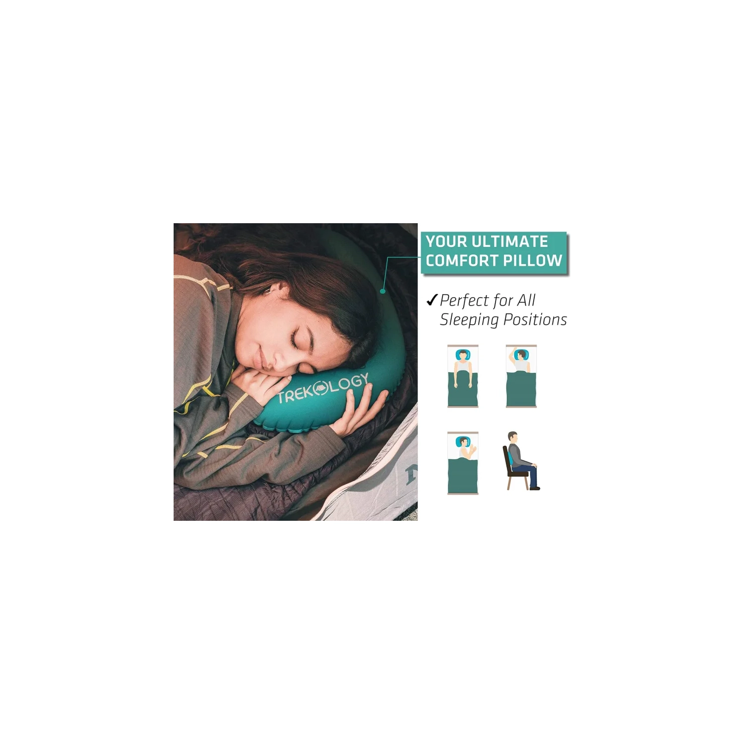 TREKOLOGY ALUFT 2.0 Inflatable Camping Pillow: Comfy Travel Pillow for Sleeping, Backpacking, and Outdoor Adventures