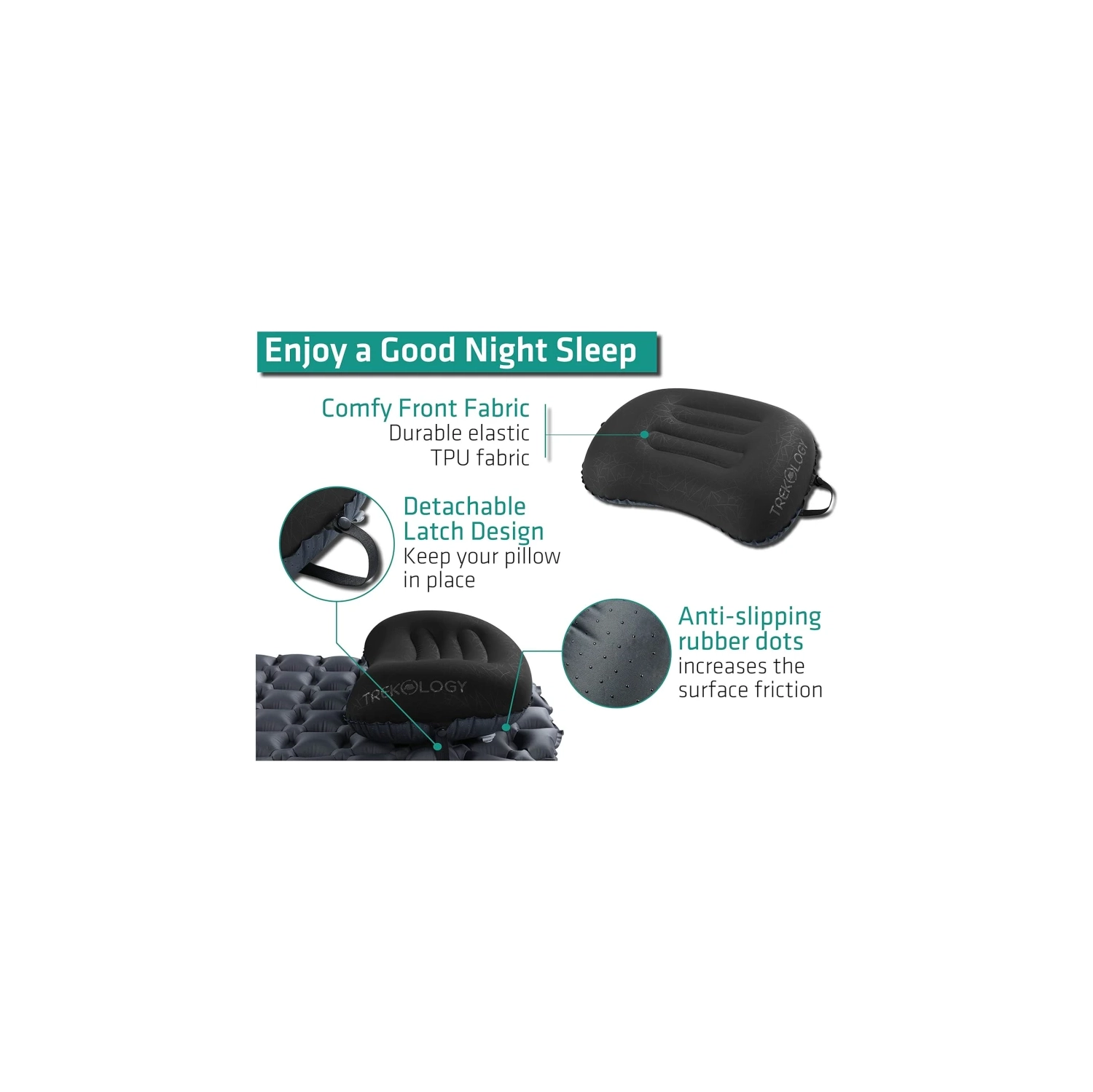 TREKOLOGY ALUFT 2.0 Inflatable Camping Pillow: Comfy Travel Pillow for Sleeping, Backpacking, and Outdoor Adventures