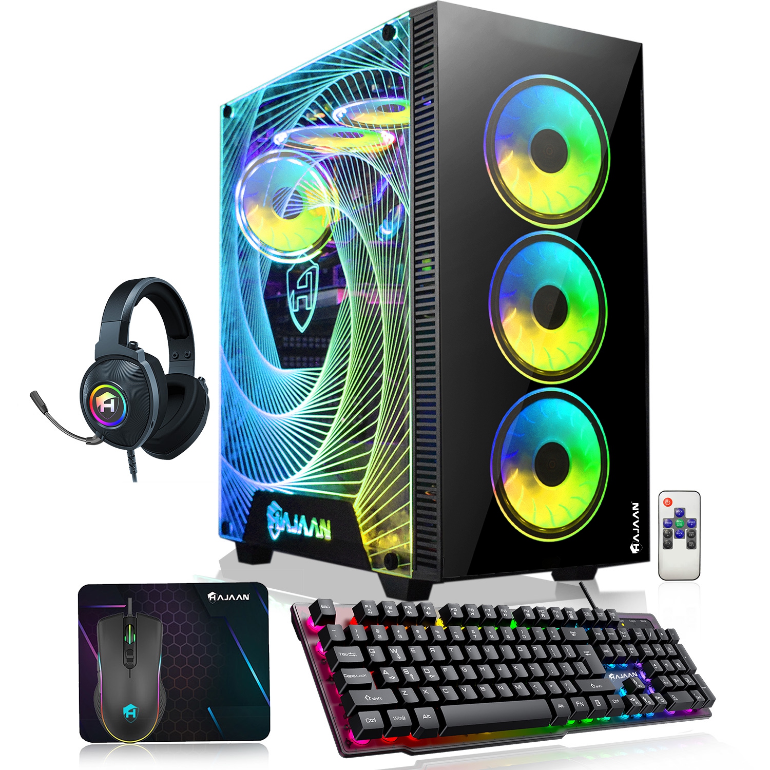 HAJAAN CYCLONIA Gaming PC Computer - AMD Ryzen 7 Processor up to 4.1 GHz, GeForce RTX 4060 8GB GDDR6, 32GB DDR4 RAM, 1TB NVMe, RGB, Wi-Fi, Bluetooth, Windows 11 Pro 64-bit