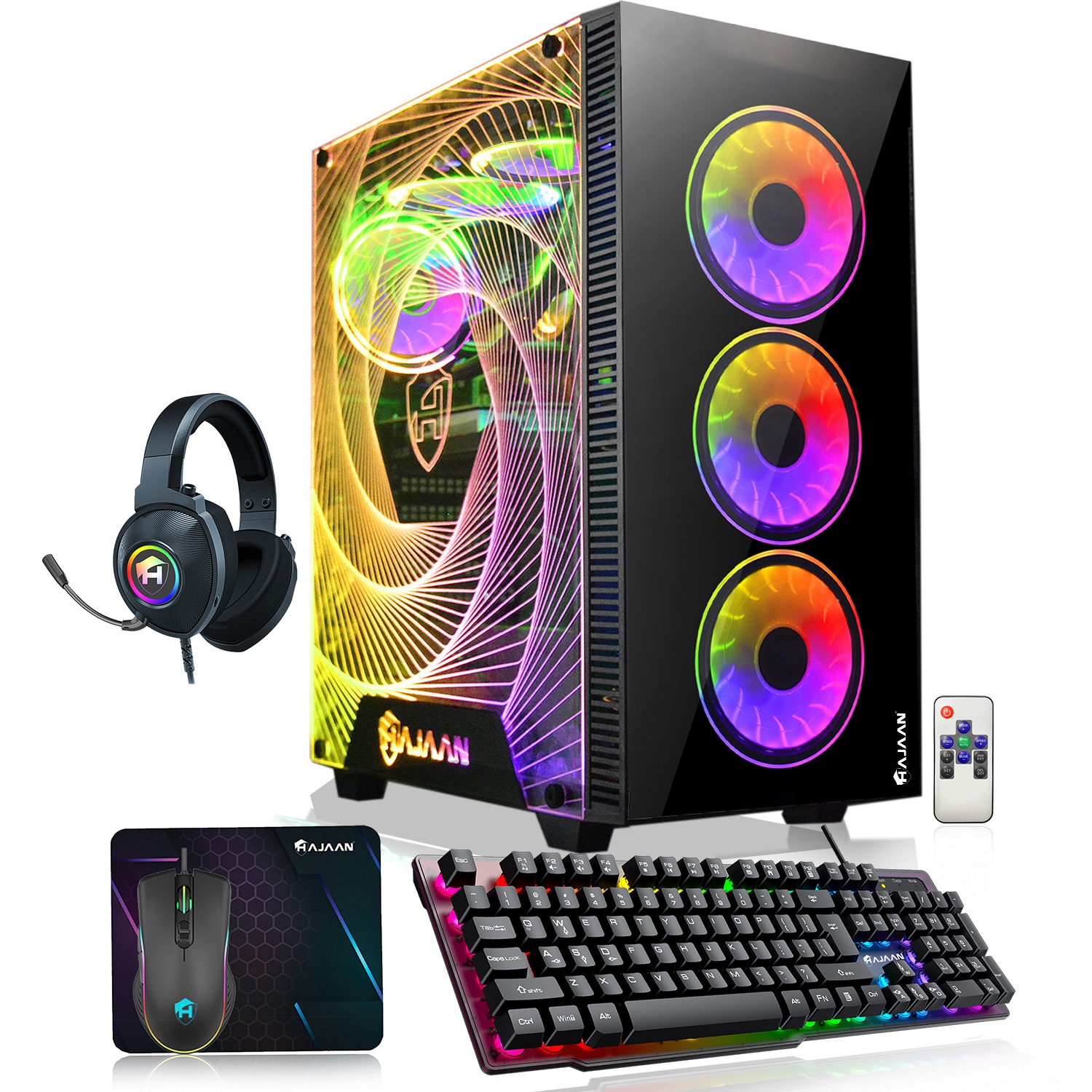 HAJAAN CYCLONIA Gaming PC Computer - AMD Ryzen 7 Processor up to 4.1 GHz, GeForce RTX 4060 8GB GDDR6, 32GB DDR4 RAM, 2TB NVMe, RGB, Wi-Fi, Bluetooth, Windows 11 Pro 64-bit