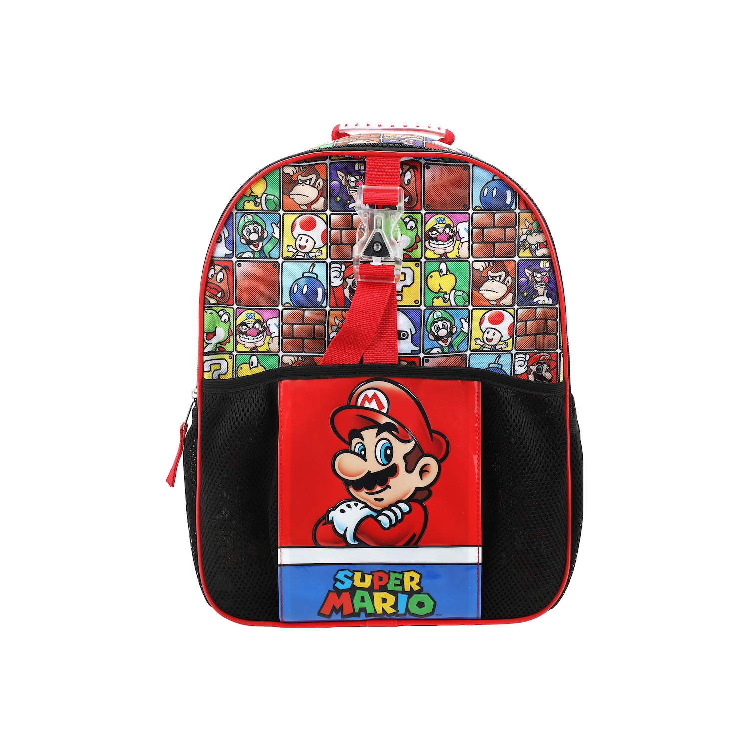 Super Mario Bros. Character Tile Kids 14" Backpack and Lunch Bag 4 Piece Set