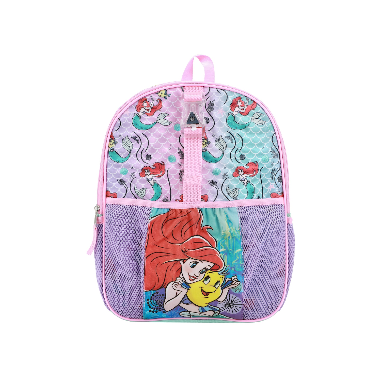 Disney Princess Little Mermaid Ariel and Flounder Kids 14" Backpack and Lunch Bag 5 Piece Set