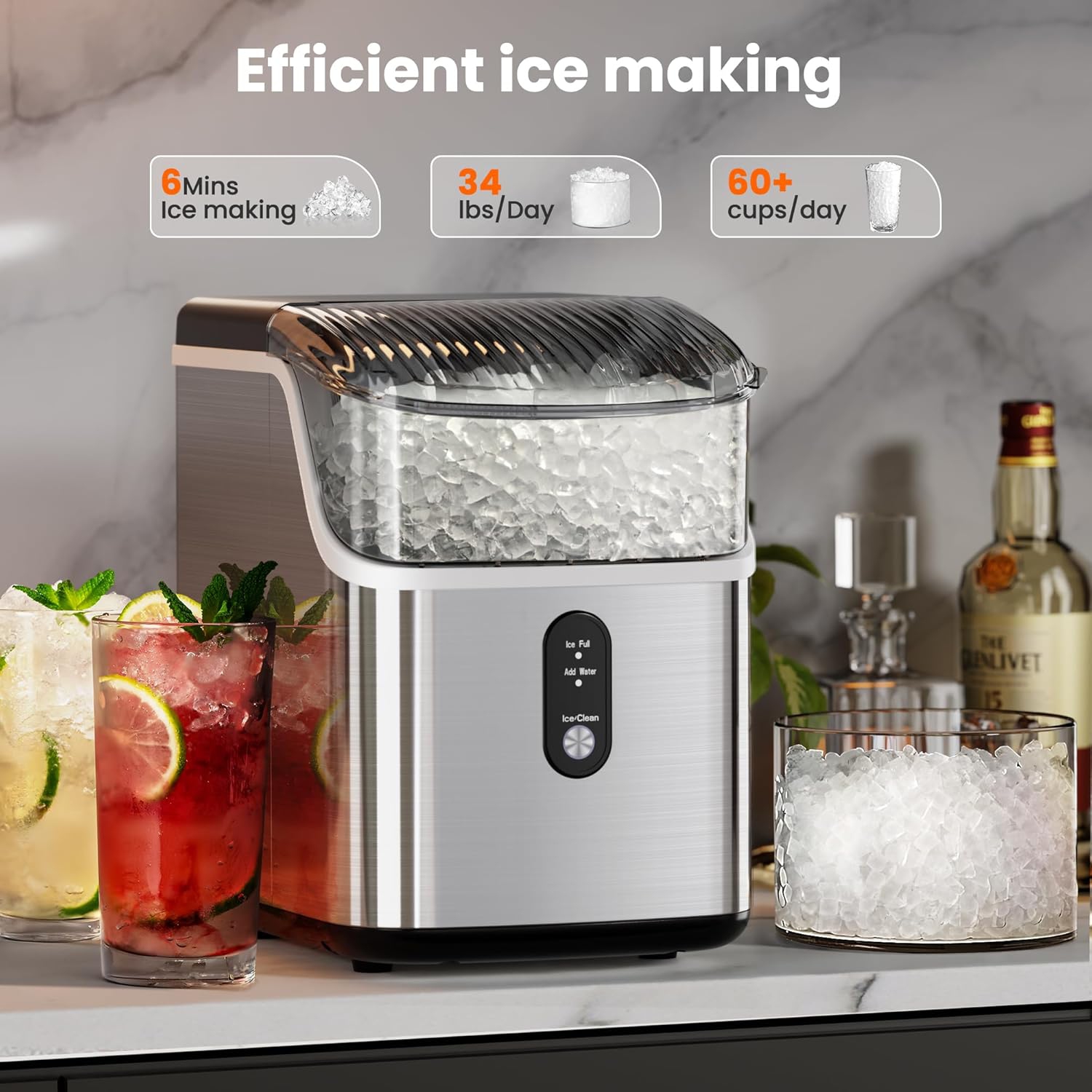 ZAFRO Nugget Ice Maker Countertop, 35lbs/24Hrs, Ice Maker Machine with Self-Cleaning, Ice Scoop & Removable Ice Basket, for Home/Kitchen/Office/Party