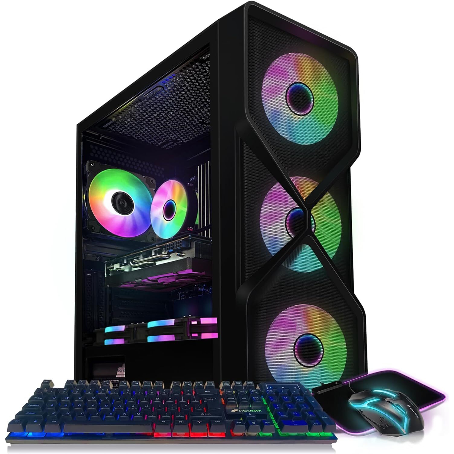 STGAubron Gaming Desktop PC, Intel Core i7 3.4G up to 3.9G, 32G DDR3, 1T SSD, Radeon RX 5700 XT 8G GDDR6, 600M WiFi, BT 5.0, RGB Fan x 4, RGB Keyboard & Mouse & Mouse Pad, W10H64