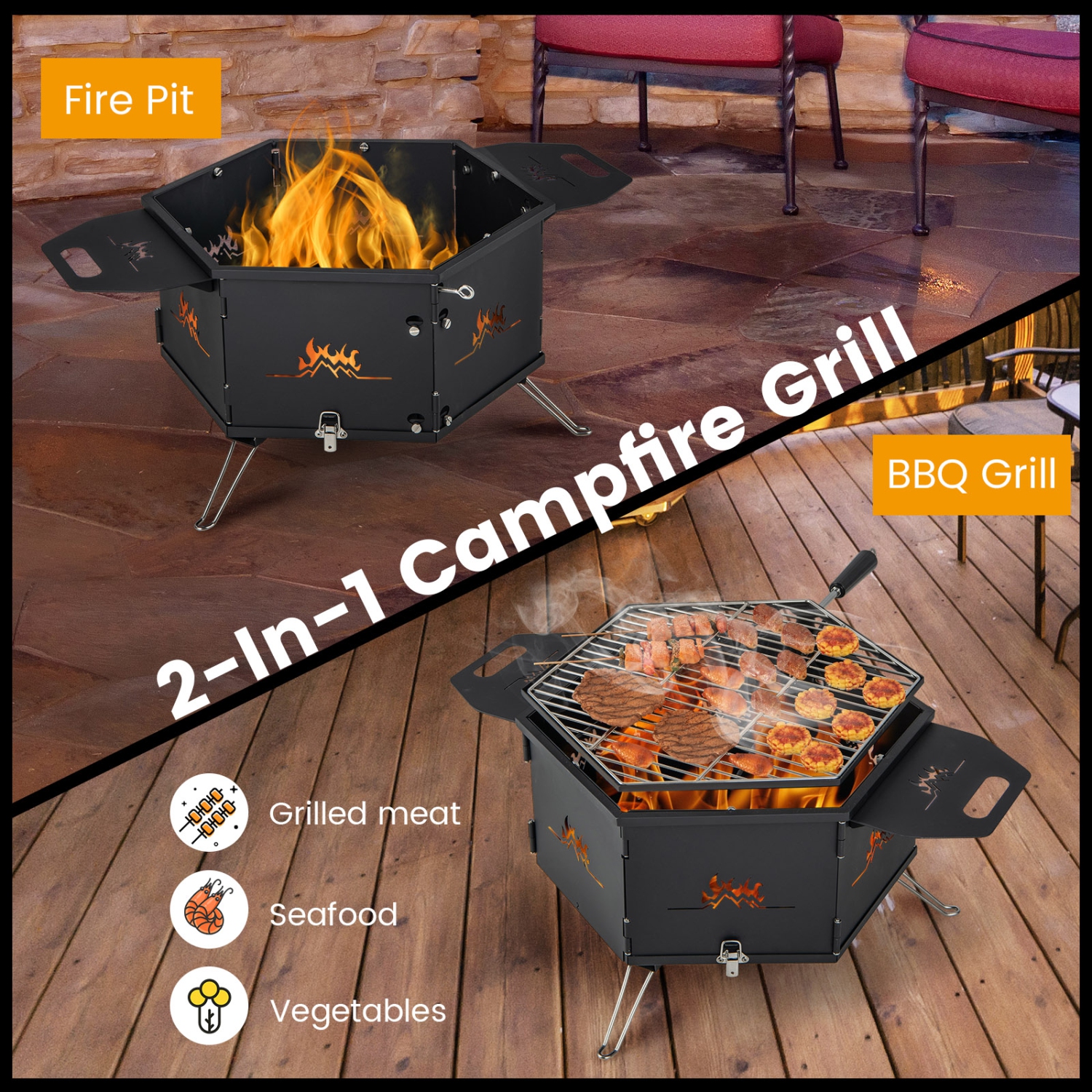 Poêle portative à barbecue au charbon avec surface pliable rotative à 360° et pattes de Costway, noir