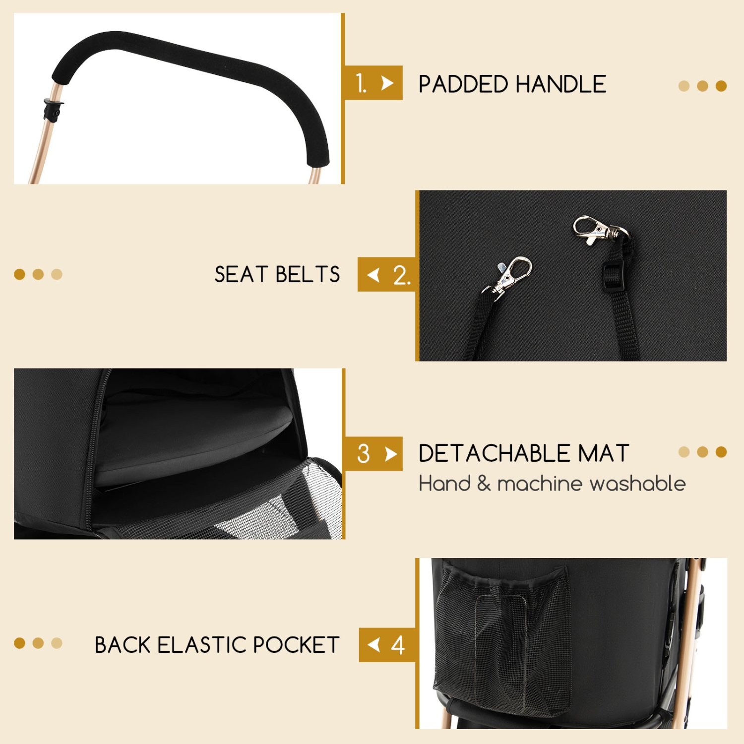 Petsite 3-In-1 Pet Stroller with Removable Car Seat Carrier 4-Level Adjustable Canopy