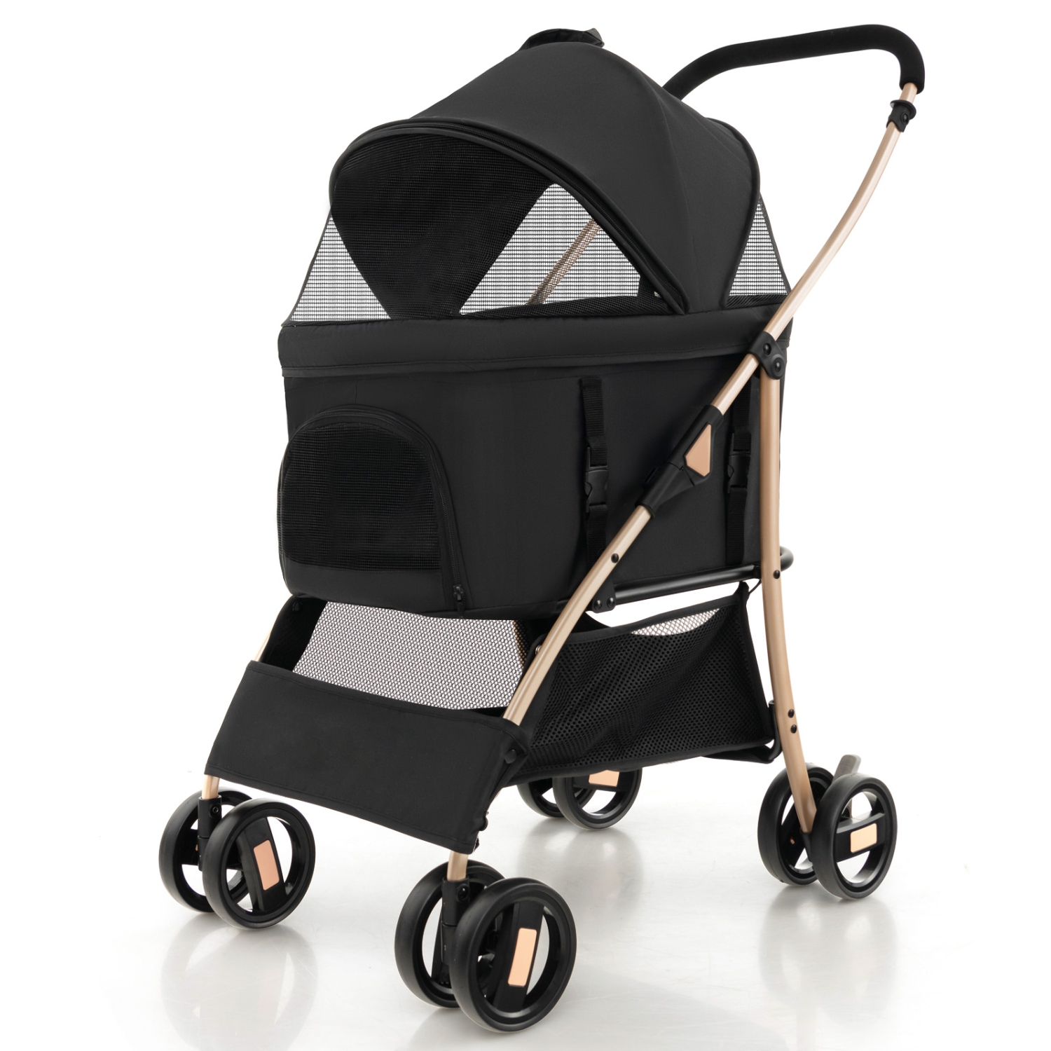 Petsite 3-In-1 Pet Stroller with Removable Car Seat Carrier 4-Level Adjustable Canopy