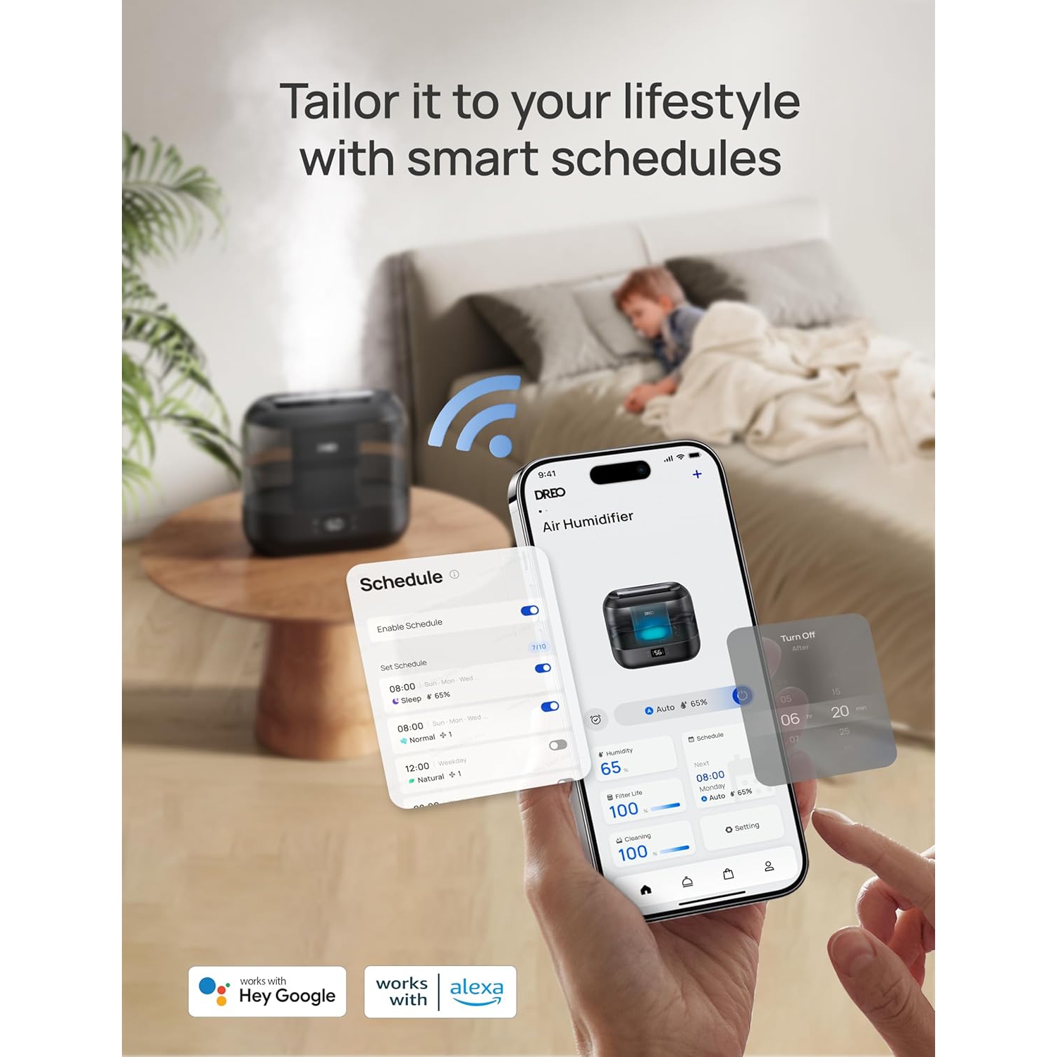 Dreo Smart Humidifiers for Bedroom, 4L Quiet Supersized Cool Mist Ultrasonic Humidifier with Diffuser and Nightlight