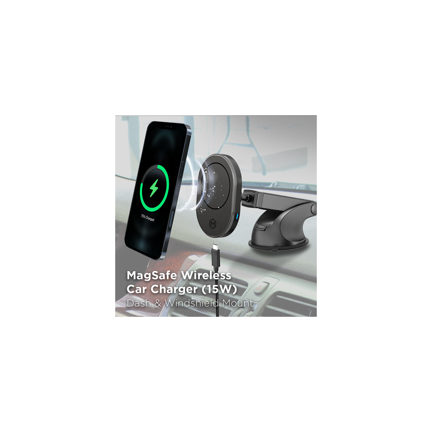 Chargeur sans fil pour l'auto avec support à ventouse MagSafe