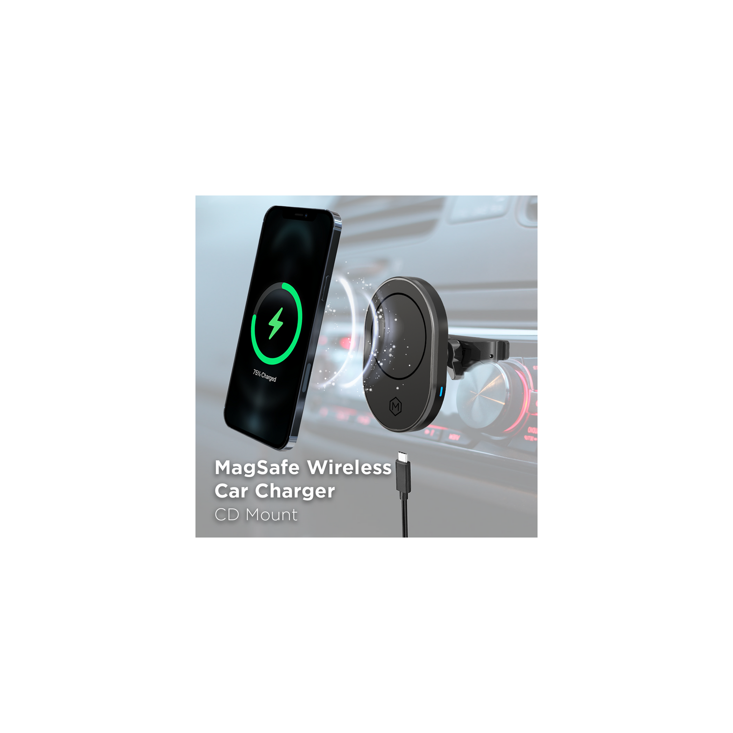 Chargeur de voiture sans fil CD avec support de téléphone MagSafe